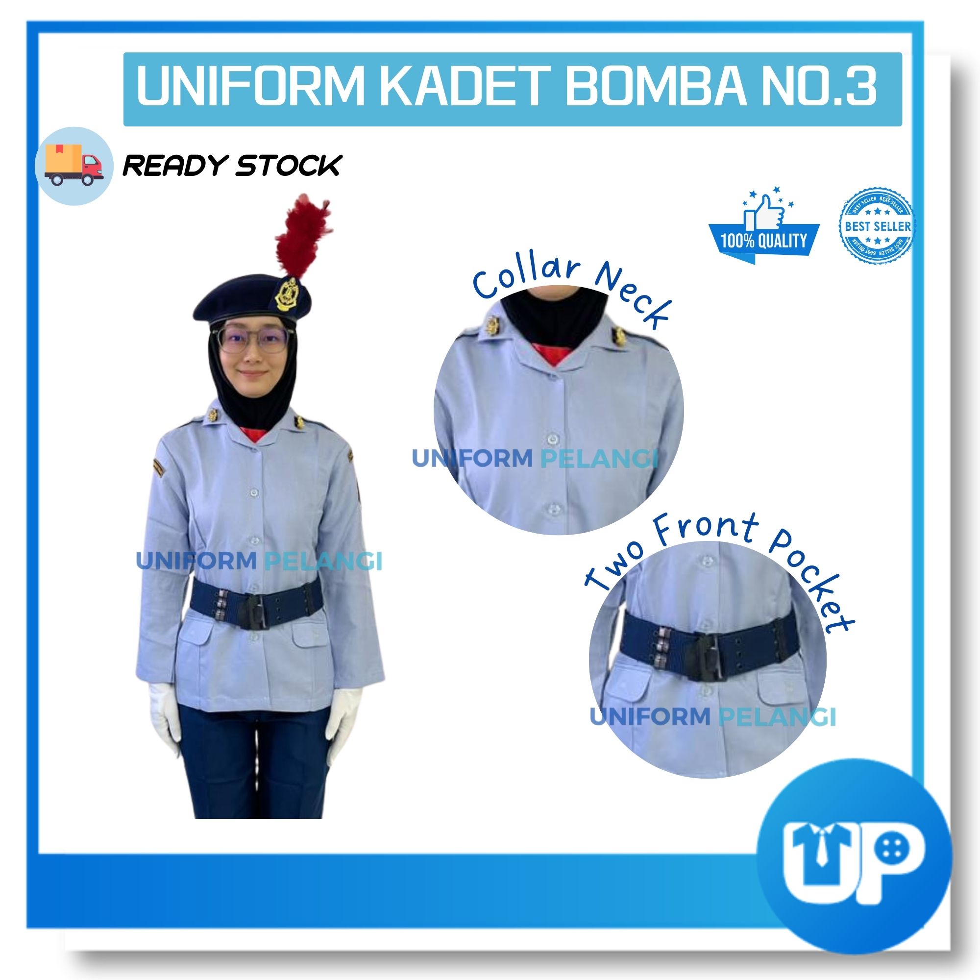 Baju Kadet BOMBA NO.3 Biru Lengan Pendek dan Panjang Uniform Seragam Kookurikulum