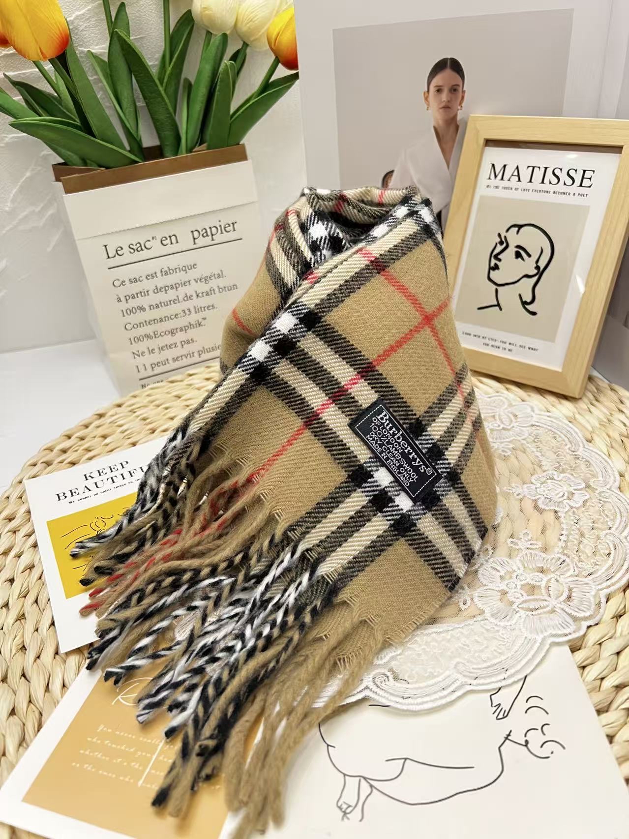 Burberry 經典格紋100%羊毛圍巾 