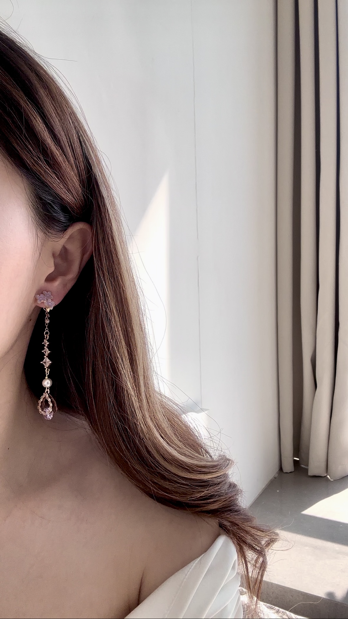 漸變紫水晶花耳環💜