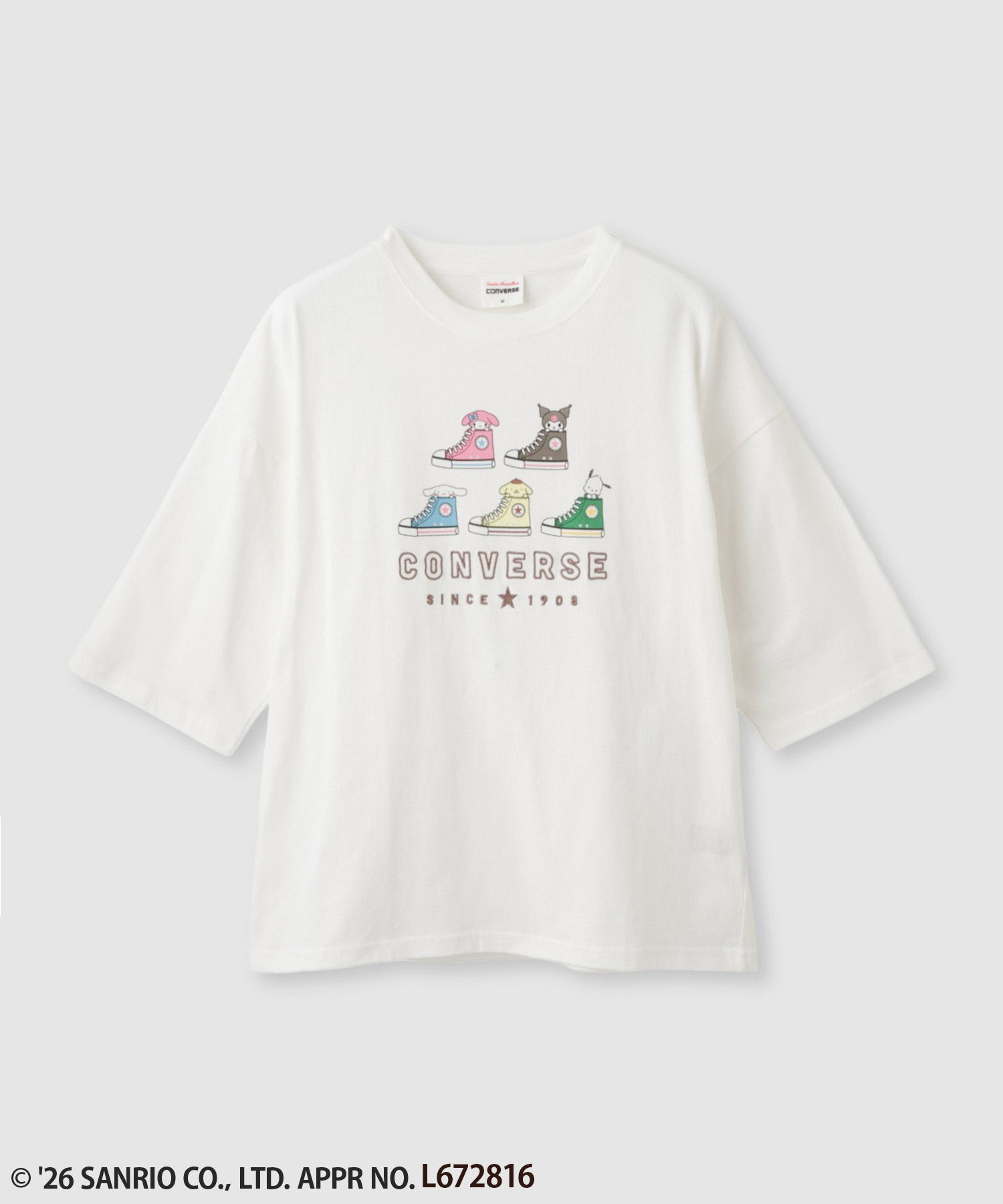 🆕【⭐訂購⭐】  🇯🇵日本直送 🌀#Converse x #Sanrio 刺繡 印花七分袖tee(大人) [2款選] 🌀 [ELJA-0180][261102]