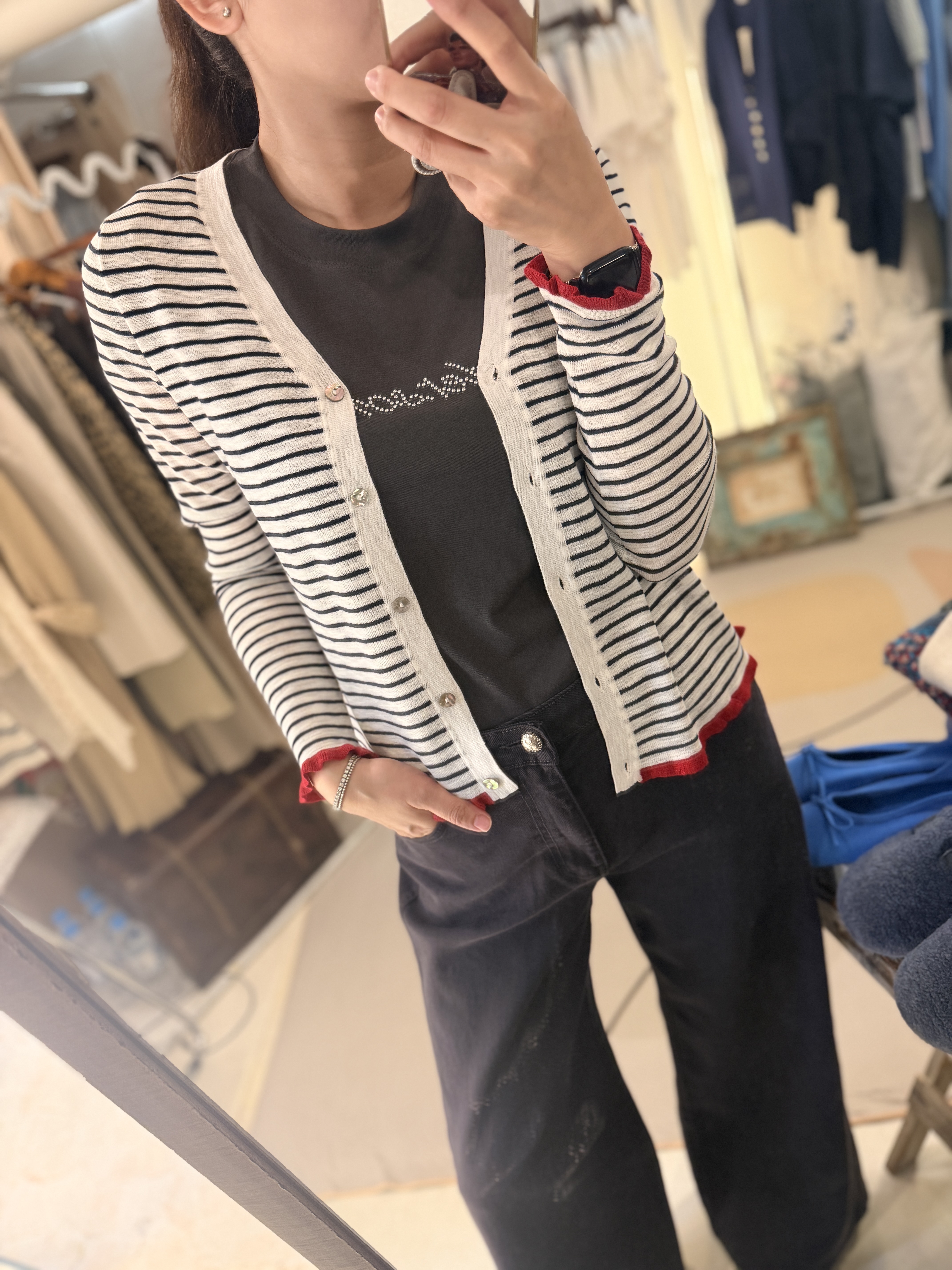Black and red cardigan