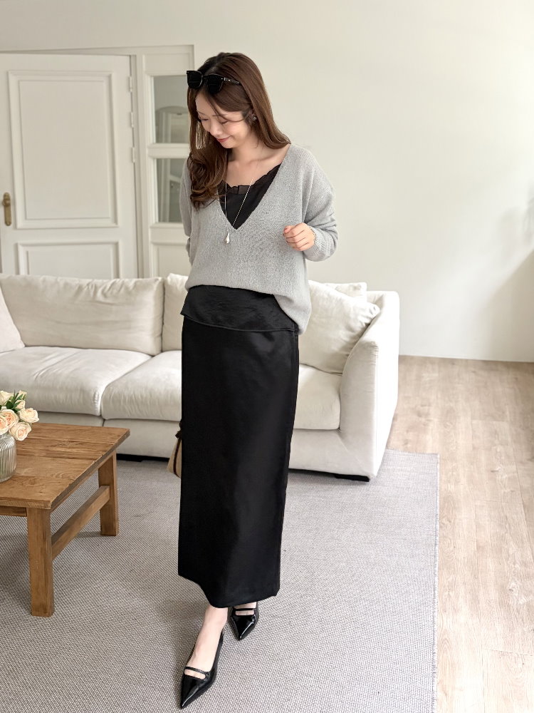 Layering Satin Skirt (Black)
