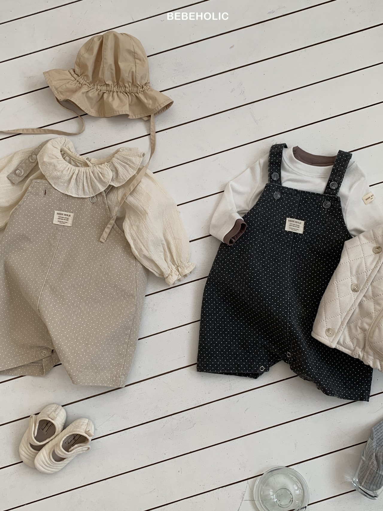 🌸預訂 韓國直送🌸🇰🇷BEBEHOLIC兩色兔耳造型波點吊帶連身褲