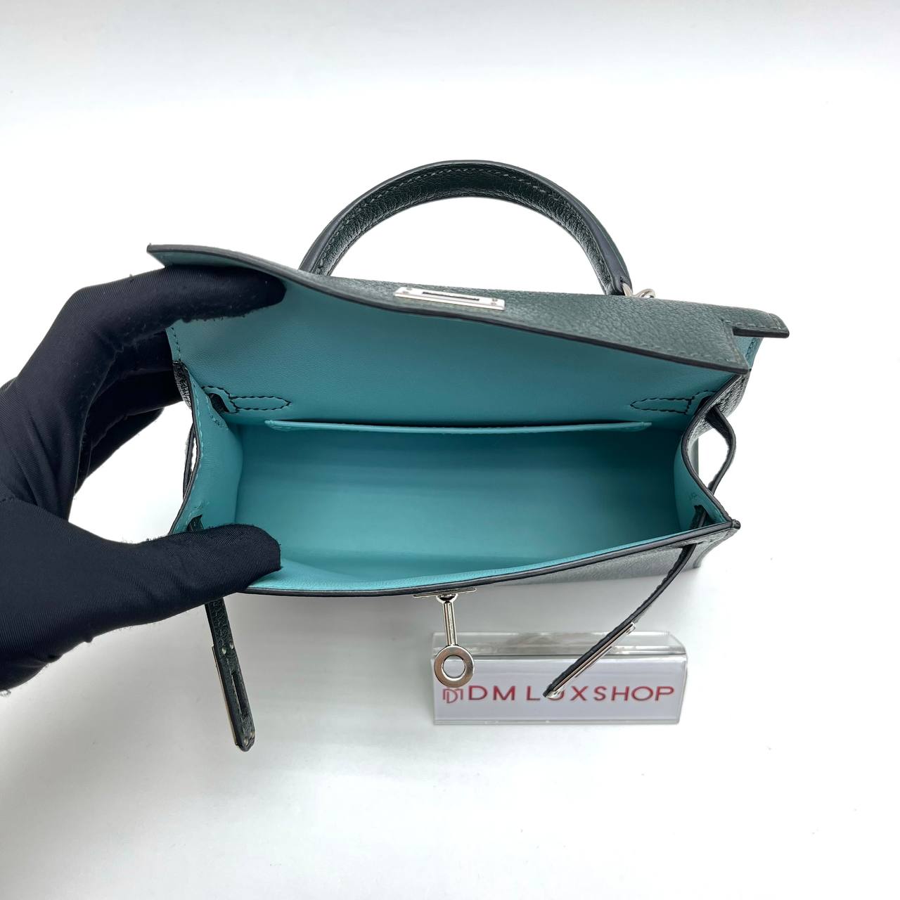 Hermes Mini Kelly Il Vert Titien / Blue Atoll (Stamp Y)