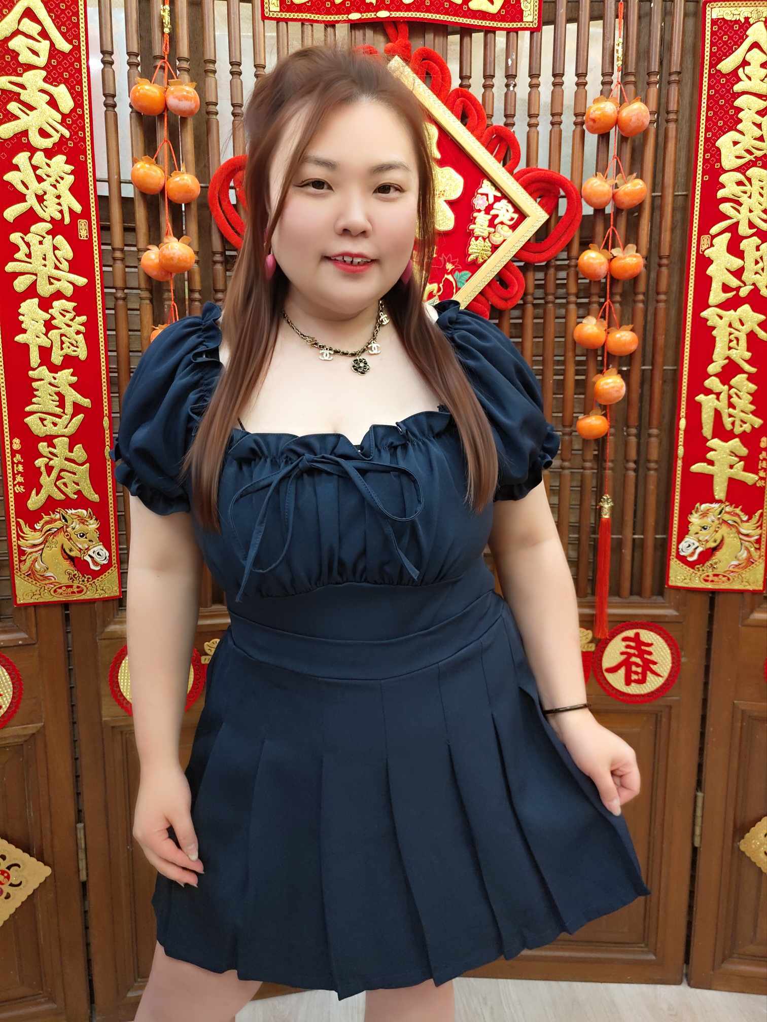 NJA01 TT908/TT908SK 甜辣大U领皱褶上衣裤裙套装