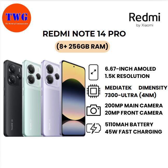 REDMI NOTE 14 PRO 5G (8+ 256GB RAM) 100% ORIGINAL MALAYSIA BRAND NEW