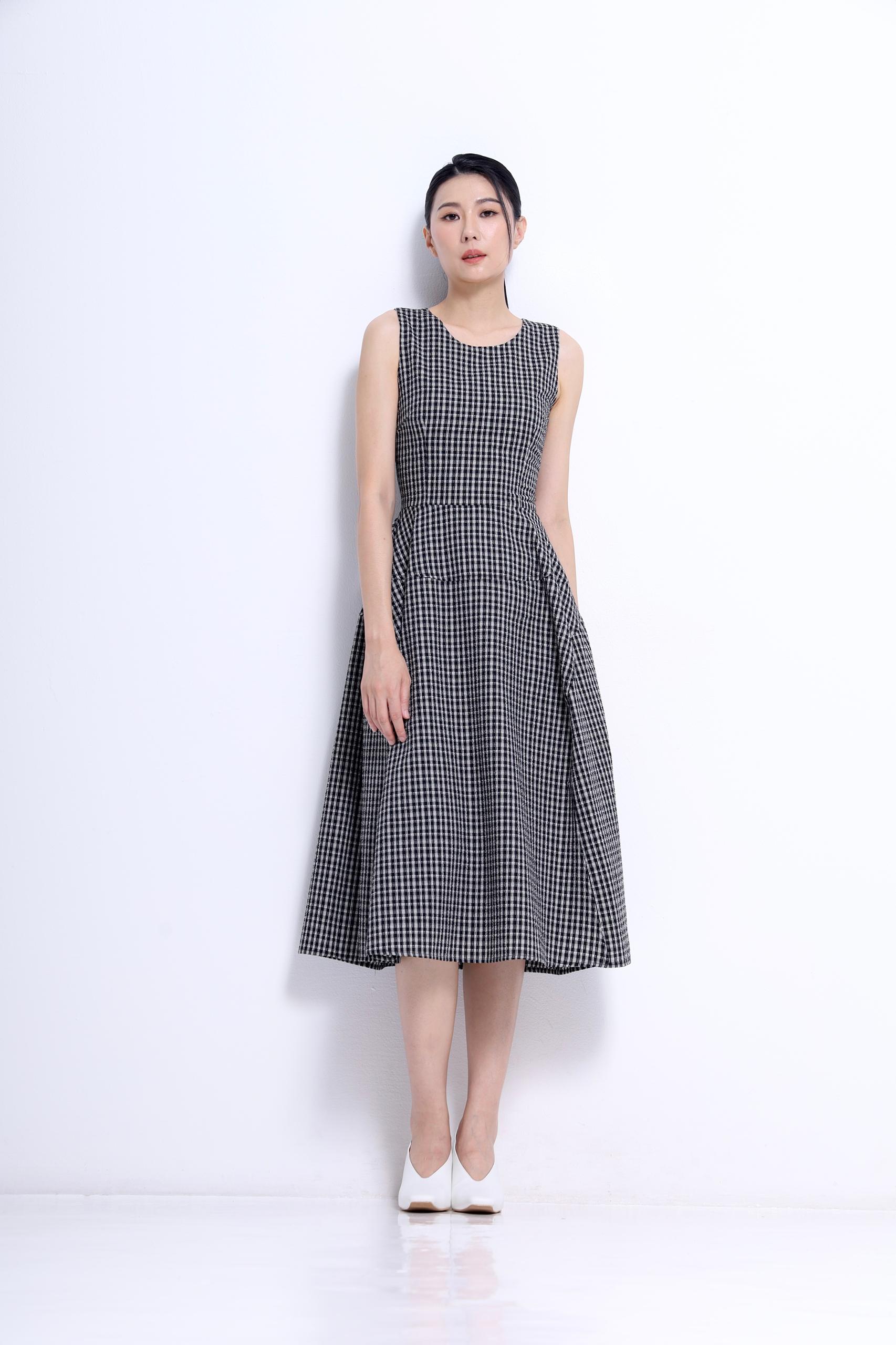 CD2154 CHECKS MIDI LENGHT DRESS