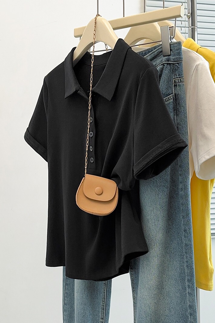 B163(6506) 韩版爆款气质半钮POLO翻领百搭6色上衣