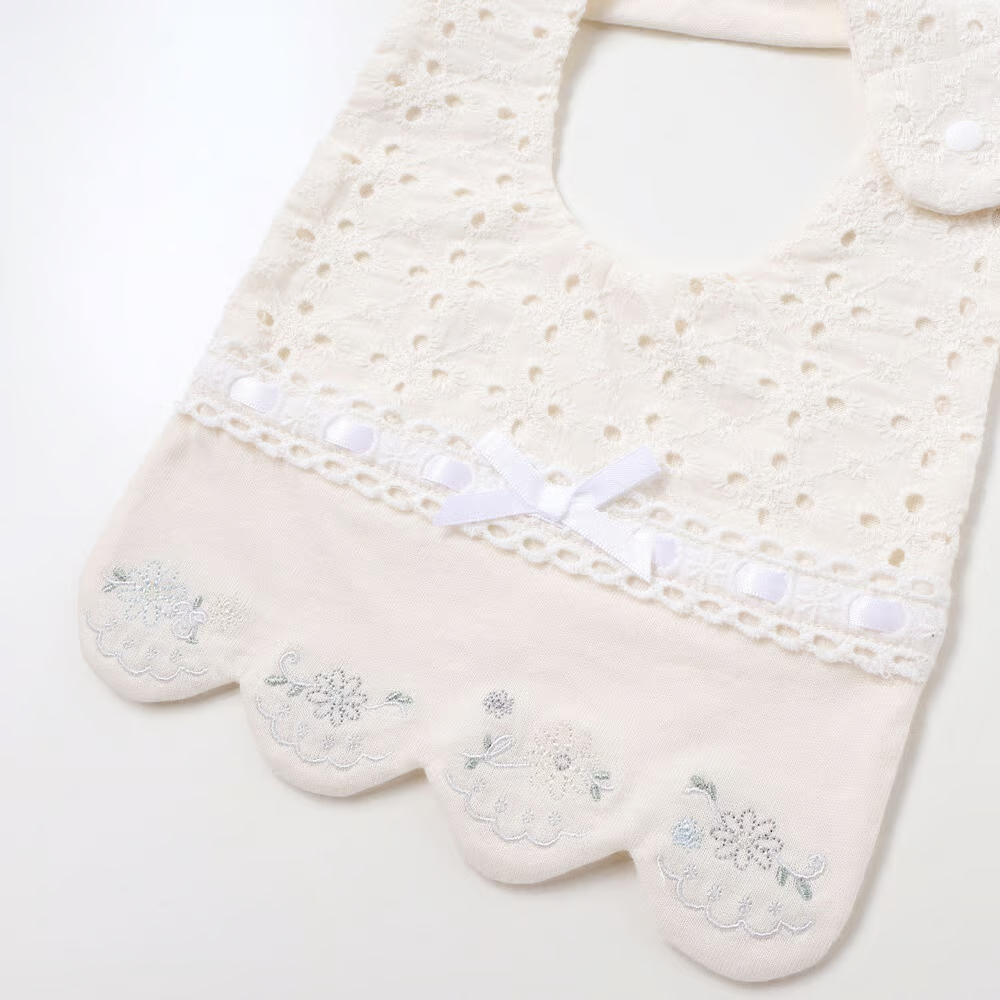 🇯🇵預訂 日本直送🇯🇵Slap Slip Baby兩色通花梯形絲帶蕾絲刺繡圍兜