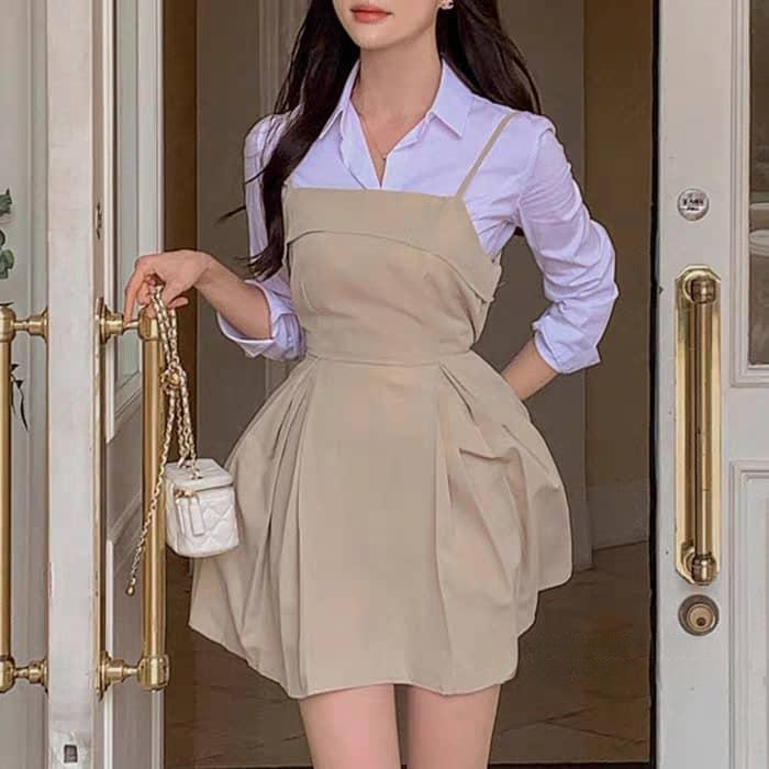 Sleeveless Fit-and-Flare Dress with Structured Pleats ‖ 立体剪裁无袖吊带连衣裙 KR0290421