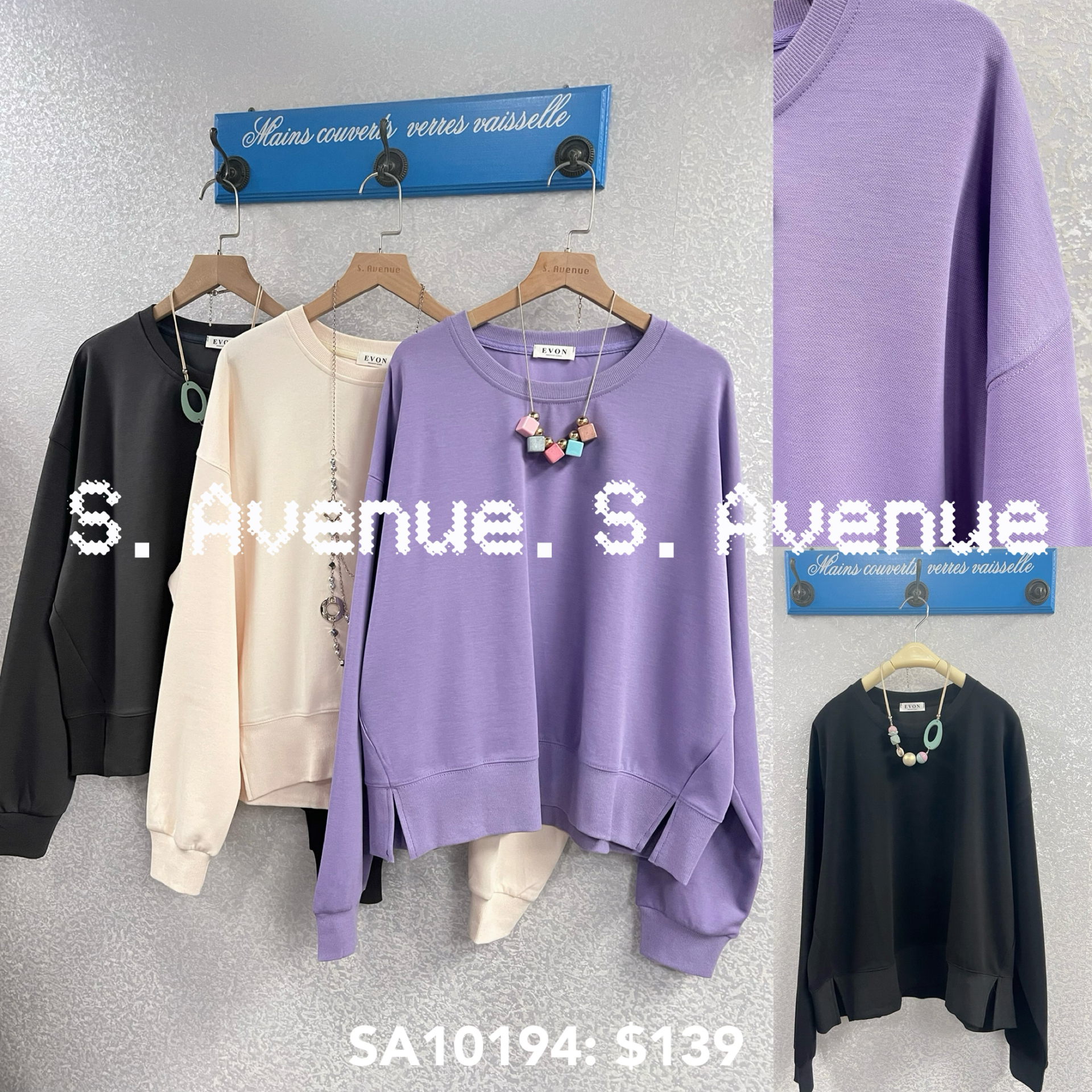 SA10194: 長袖淨色側開叉tee