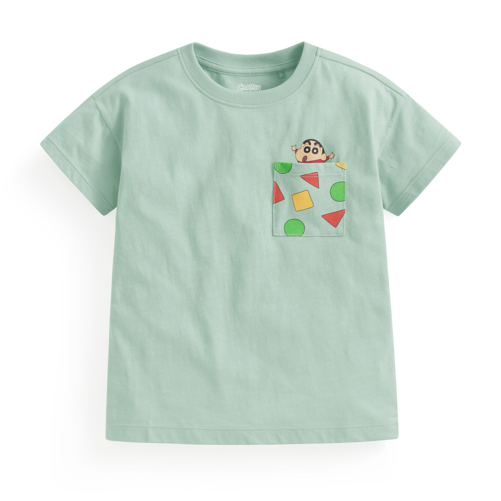 💚預訂 台灣直送💚蠟筆小新系列三色口袋印花竹節純棉短袖T恤