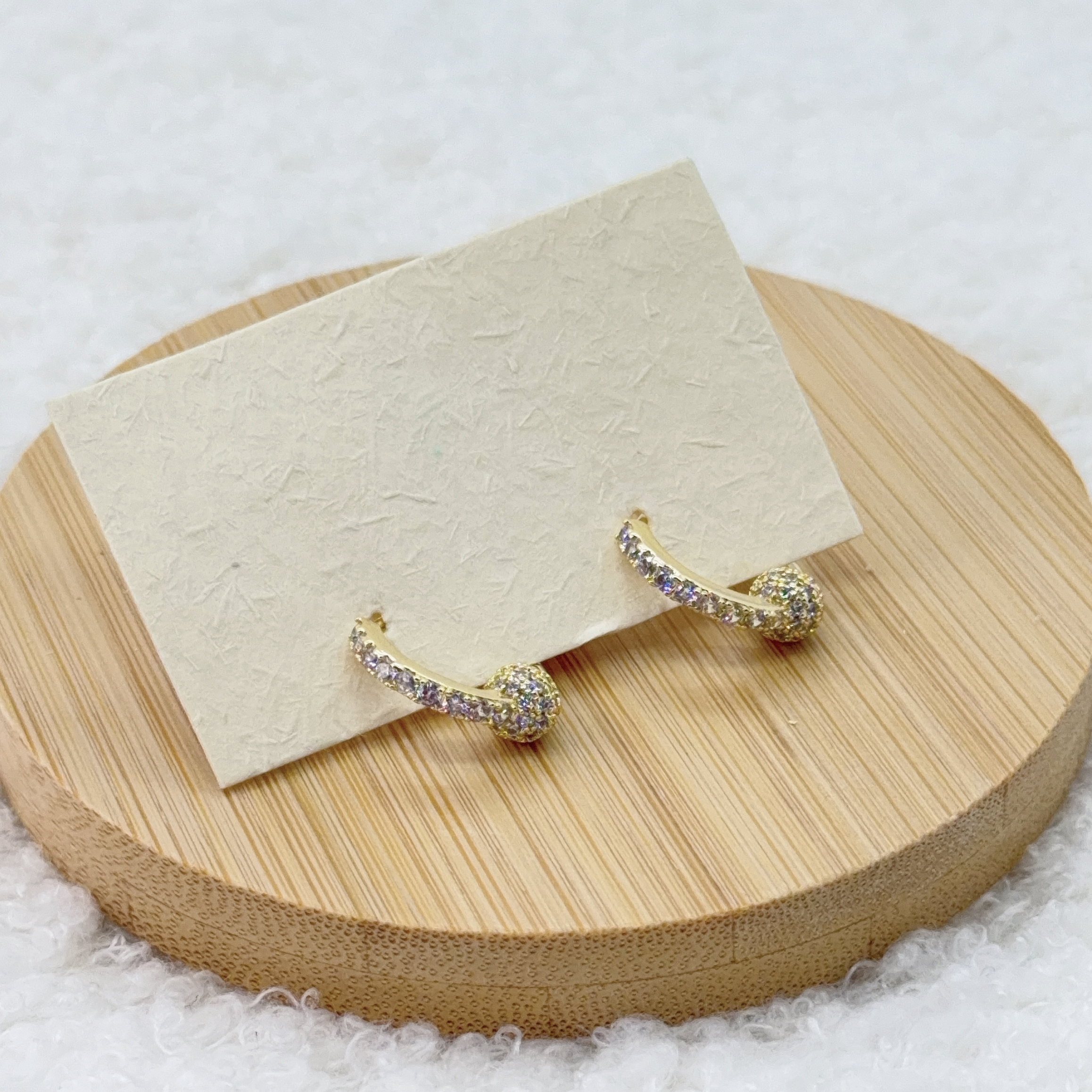 金色微鑲環形耳環 (925 Silver Post)
