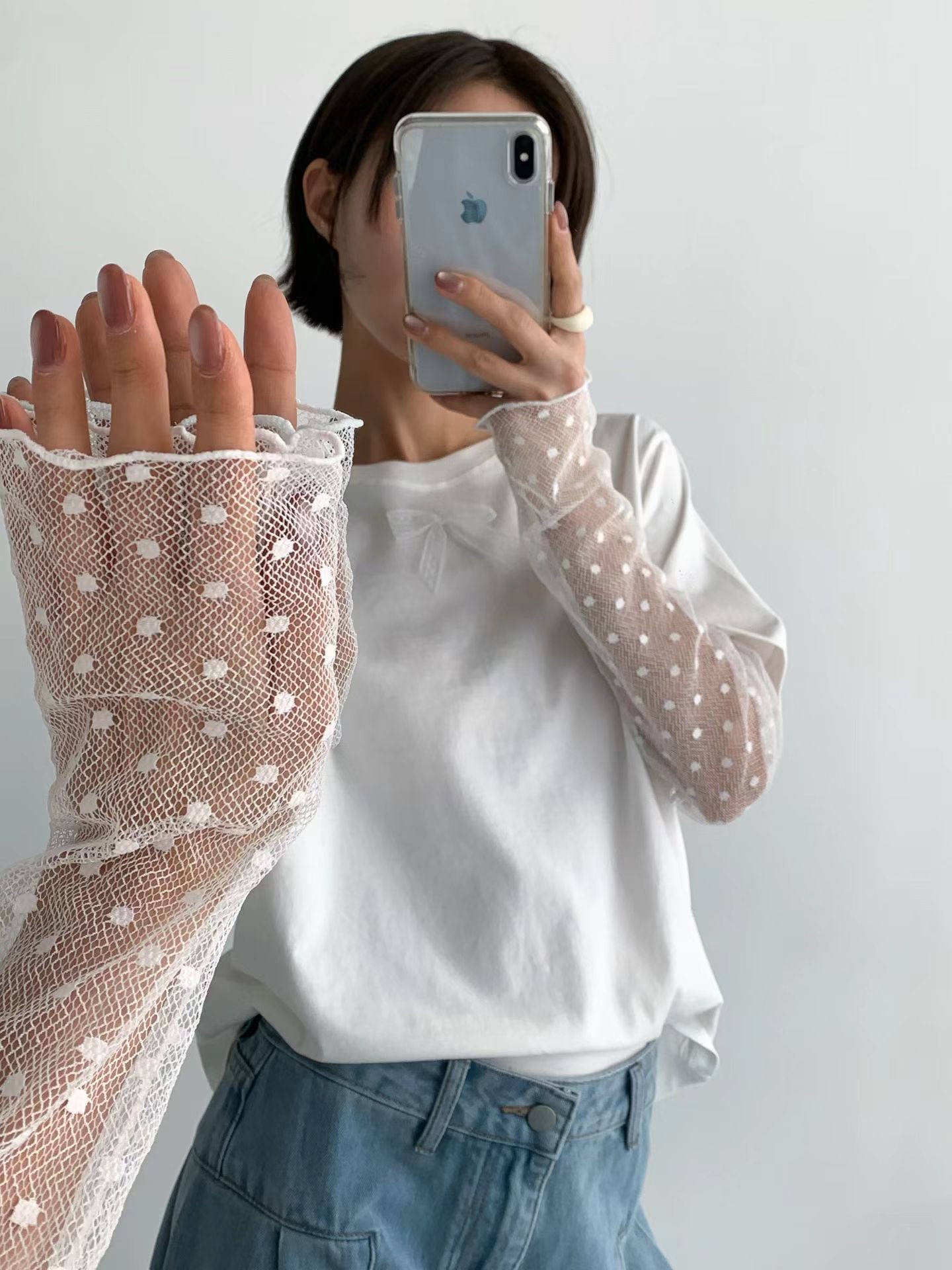 Marie 假2 件拼lace 袖Top