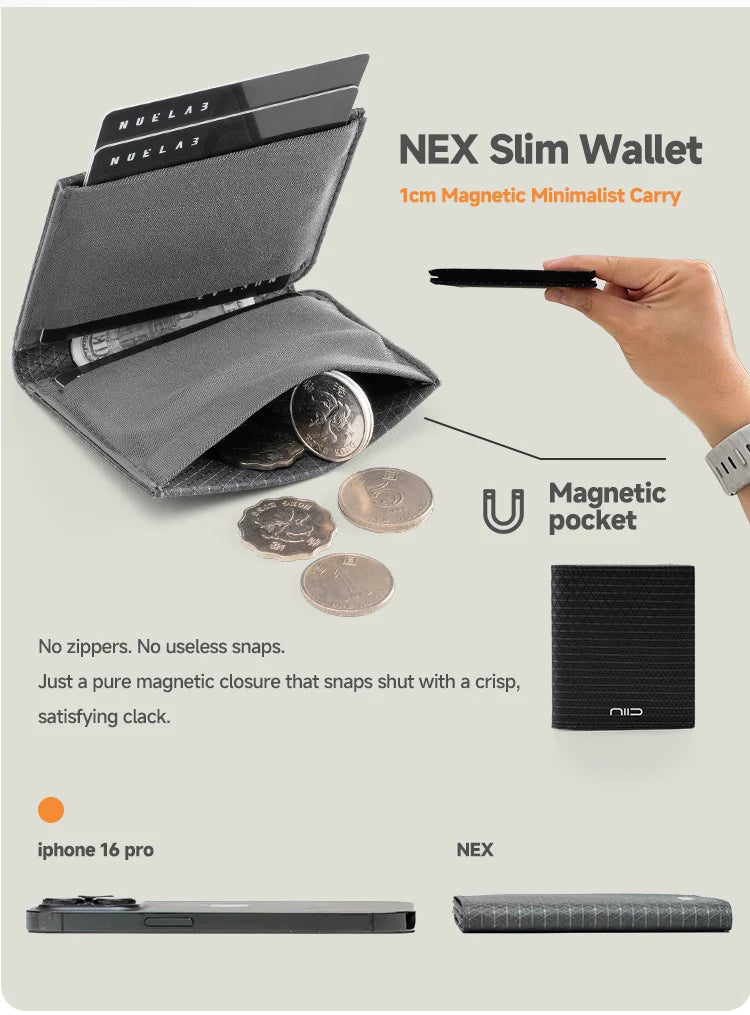 NIID NEX 磁吸 EDC 機能銀包｜1cm 極致纖薄｜ 內側防盜刷 RFID | Slim | RFID Wallet Leather 超薄磁吸銀包 輕便隨身卡套