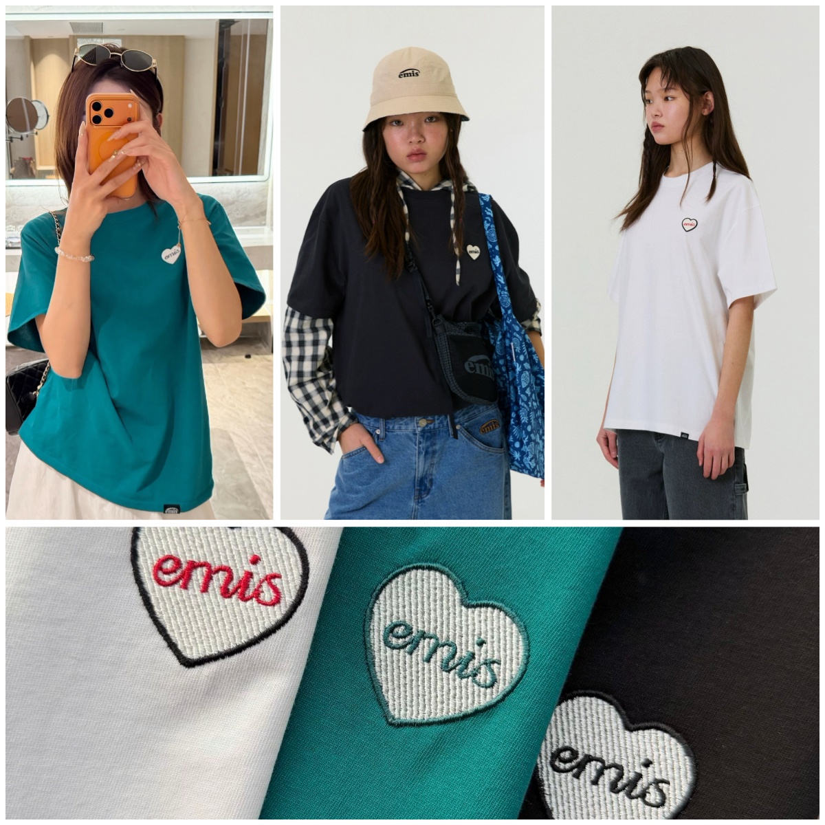韓國🇰🇷 emis 愛心刺繡小標短袖Tee