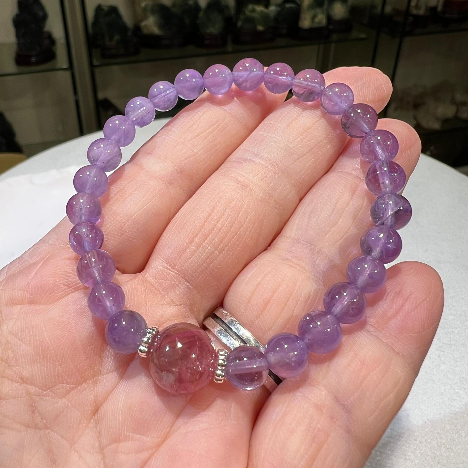 紫晶配粉鋰雲母手串 #CA0056