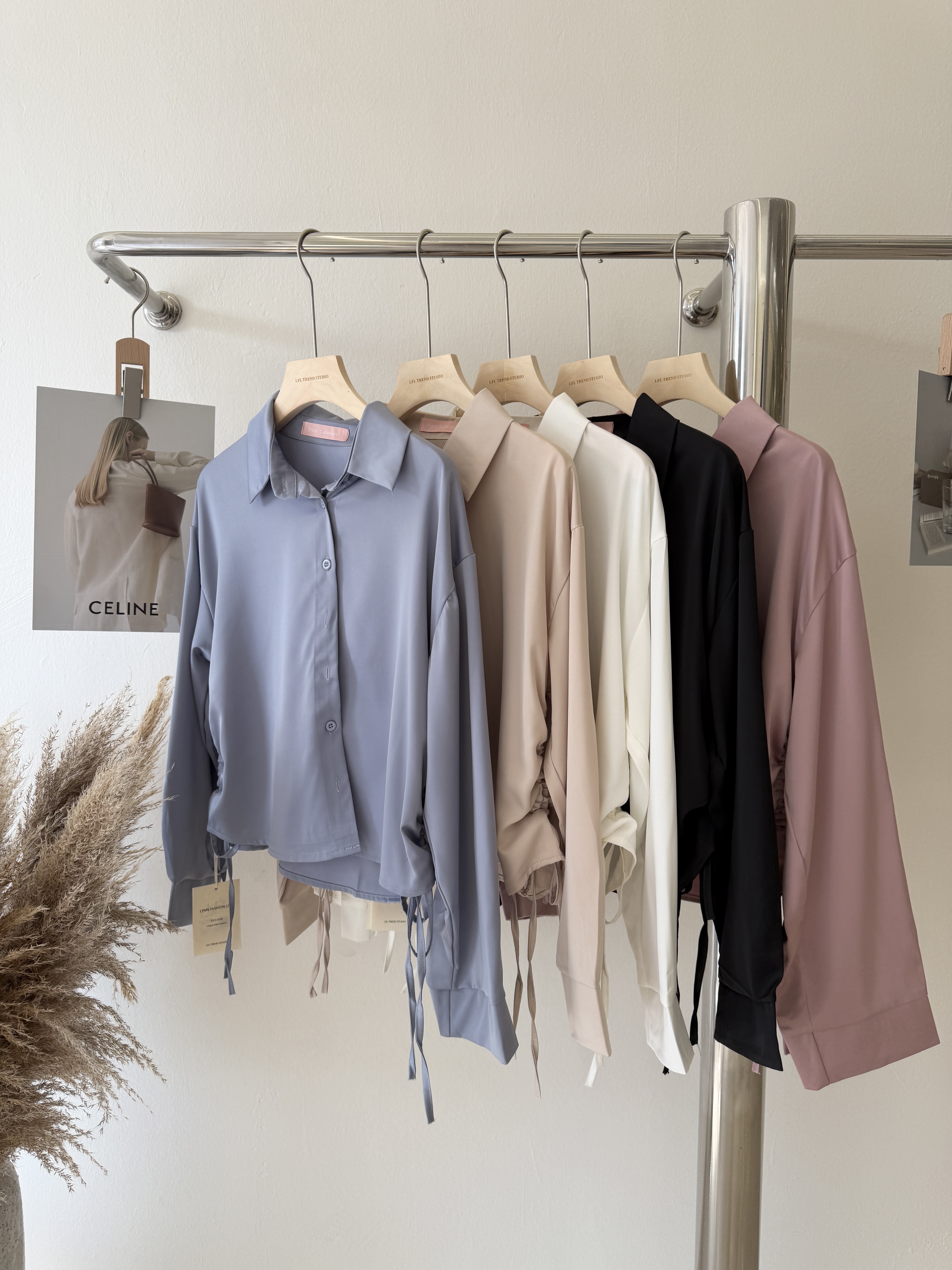 6506 高级感缎面抽绳衬衫