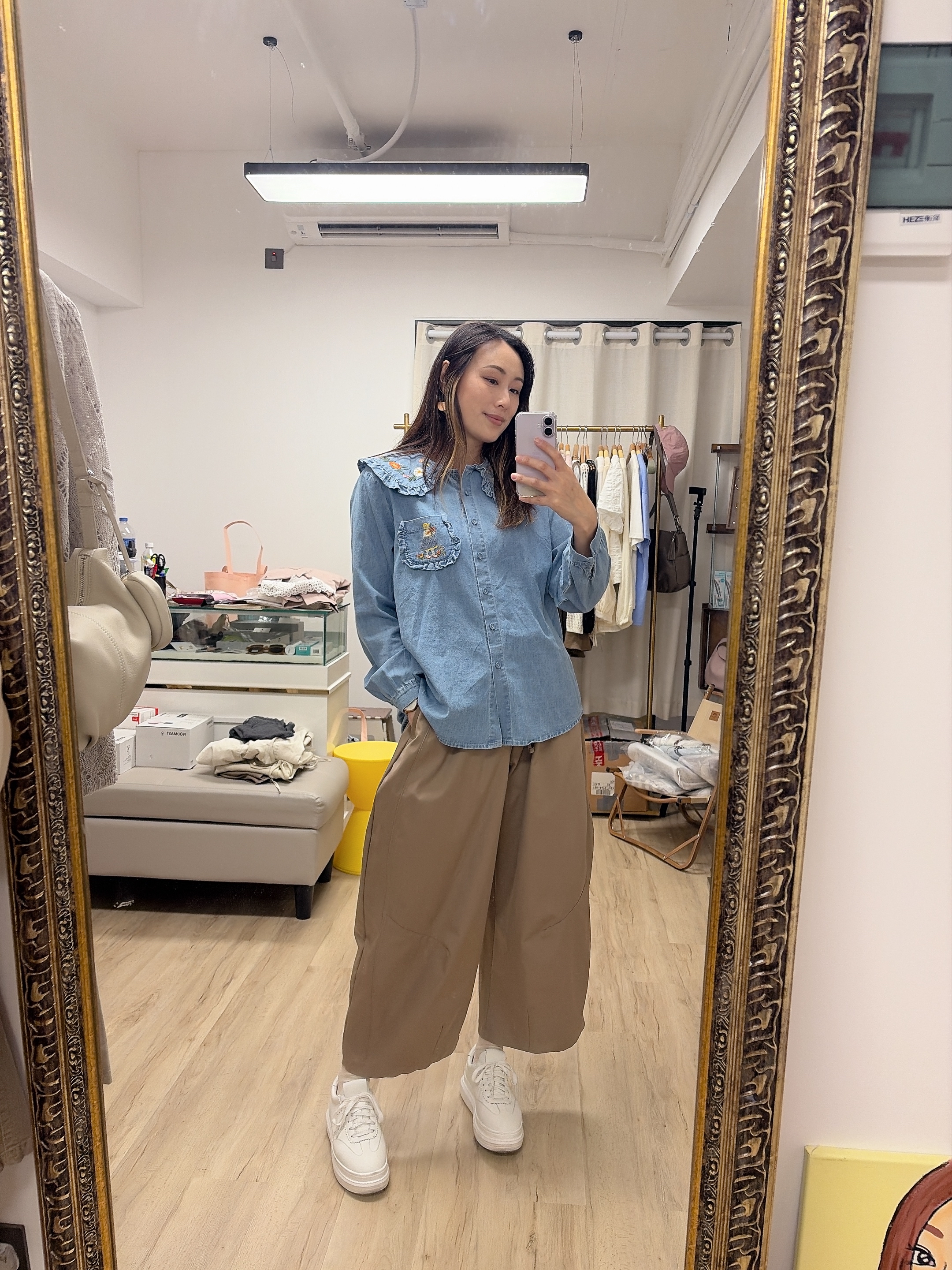 韓國洗水牛仔刺繡恤衫 