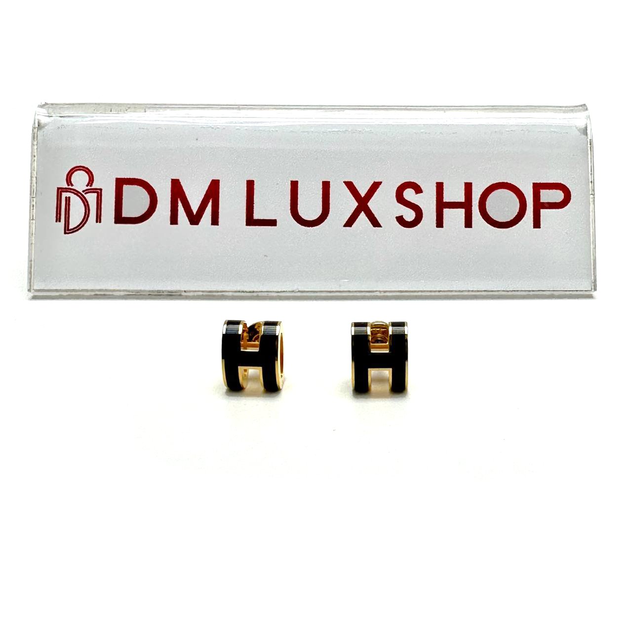 Hermes Black Mini Pop H Earrings GHW