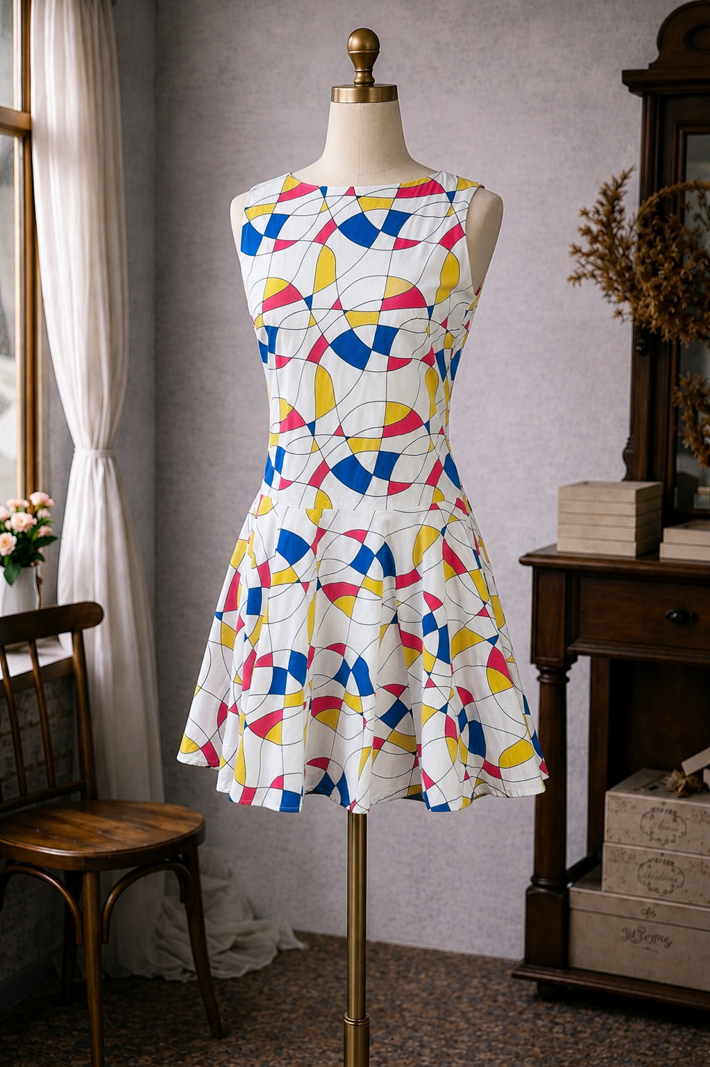 (ReadyMade) Mod 1960s Drop Waist Organic Cotton Swing Dress (FM215)
