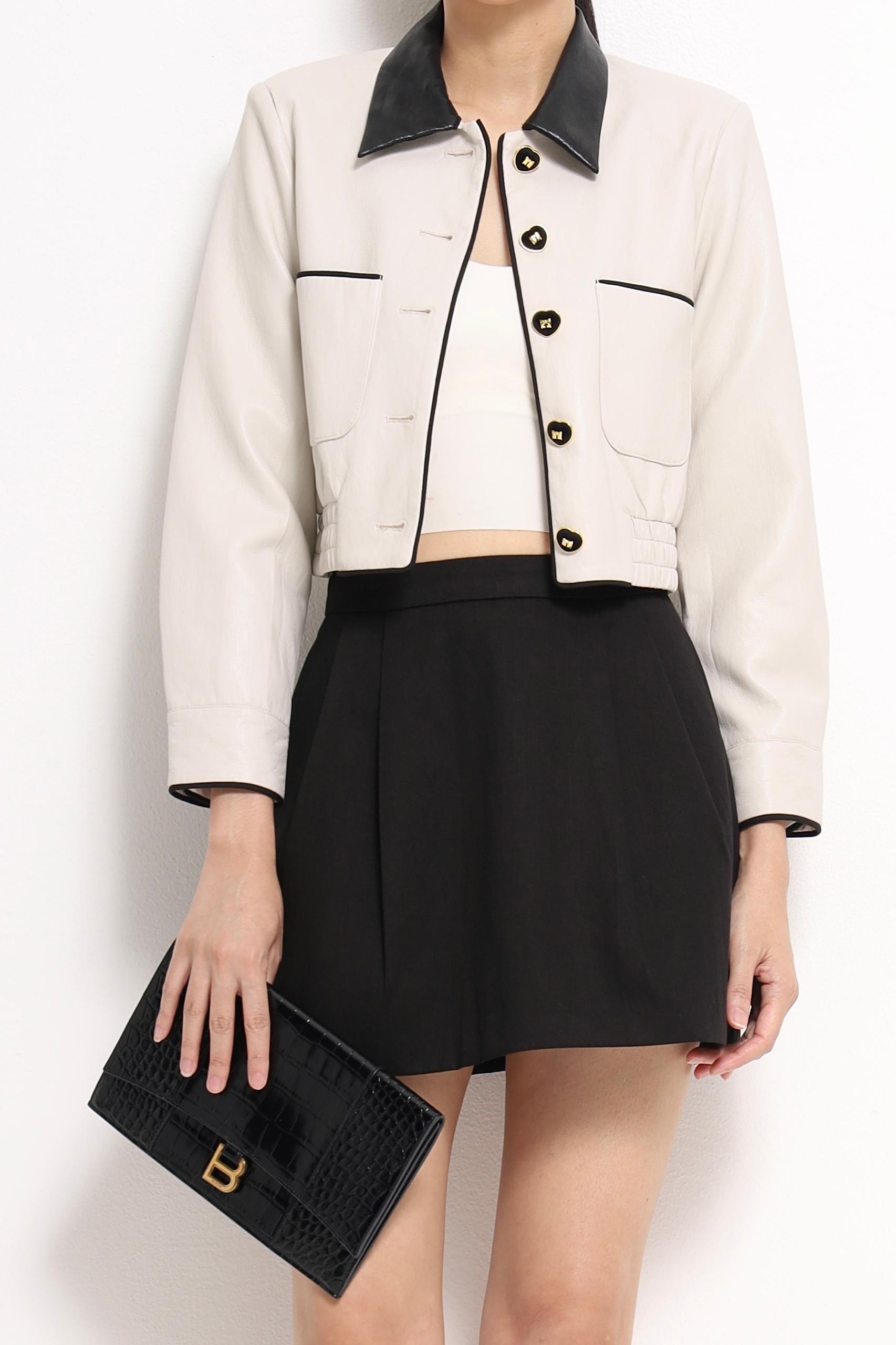 CB2711 Monochrome Contrast Collar Cropped Jacket