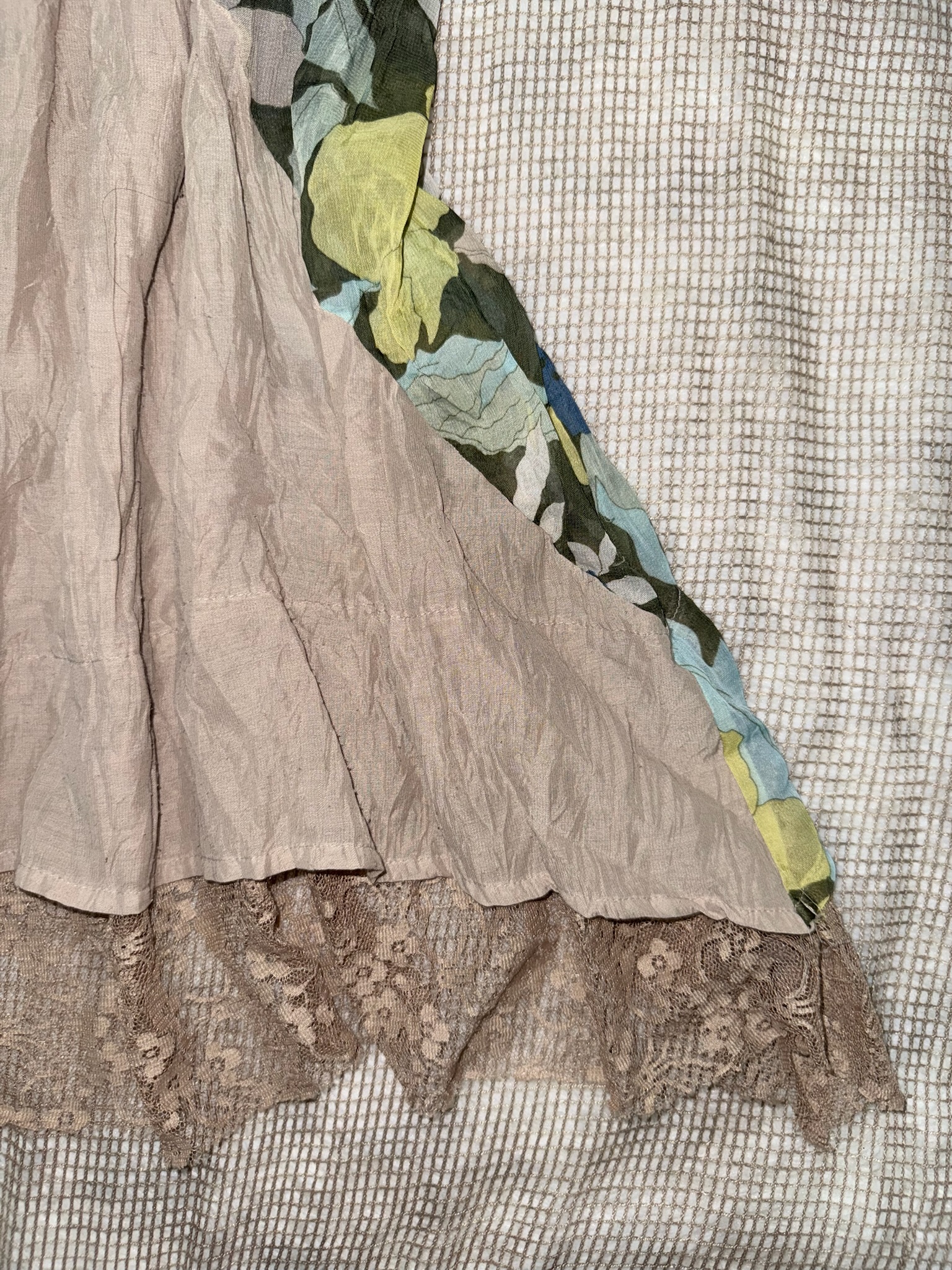 Boho Floral Print Mixed Media Dress
