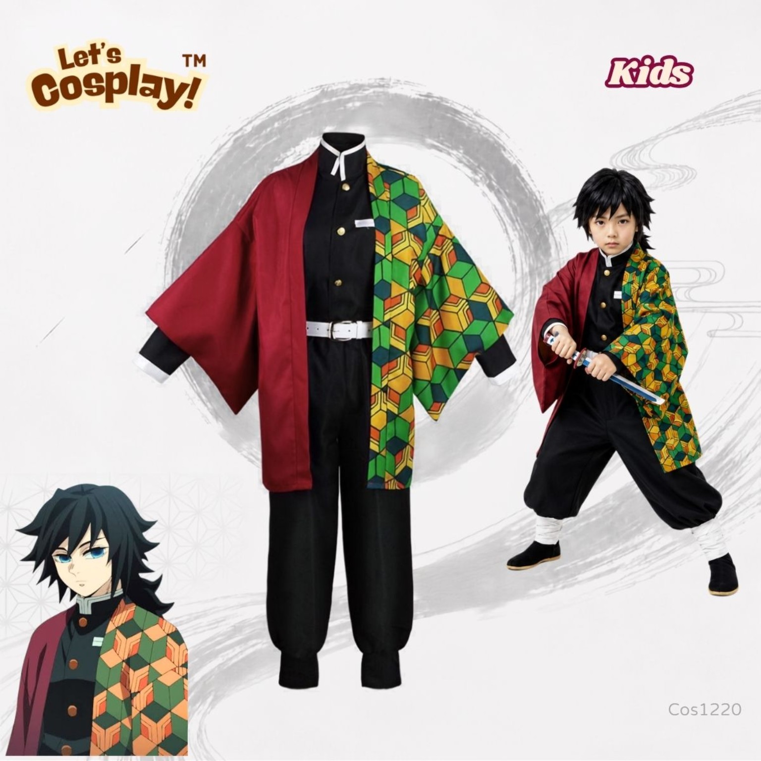 鬼滅之刃富岡義勇主題兒童服裝 拼色外衣 Kids Giyu Costume 角色扮演