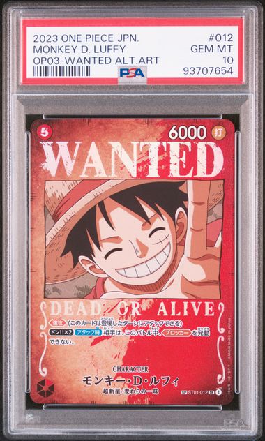 PSA10 2023 ONE PIECE JAPANESE OP03-PILLARS OF STRENGTH #012 MONKEY D. LUFFY WANTED ALTERNATE ART