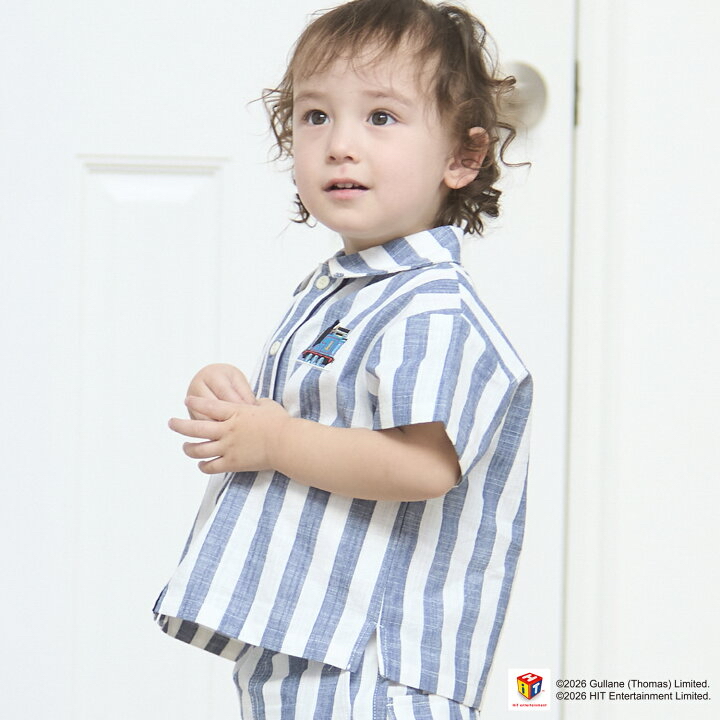 🇯🇵預訂 日本直送🇯🇵Petit Main x Thomas湯瑪士小火車系列兩色刺繡貼花梭織布短袖恤衫