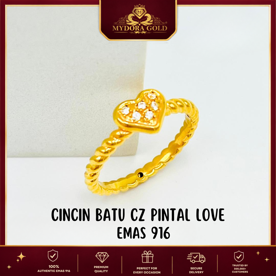 MYDORA Cincin Batu CZ Pintal Love (5G) l EMAS 916/22K