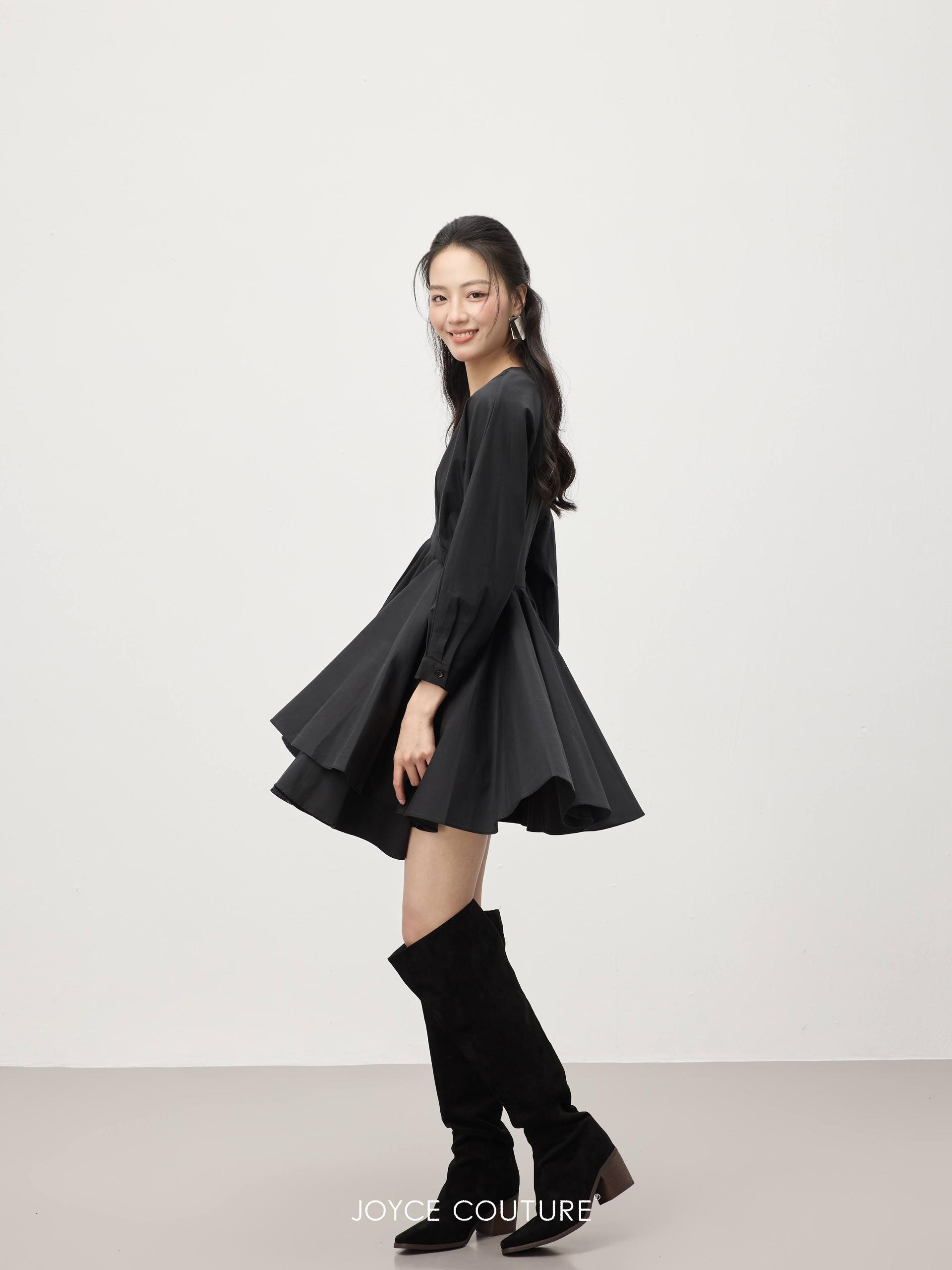 独家V领长袖连身裙 D0358