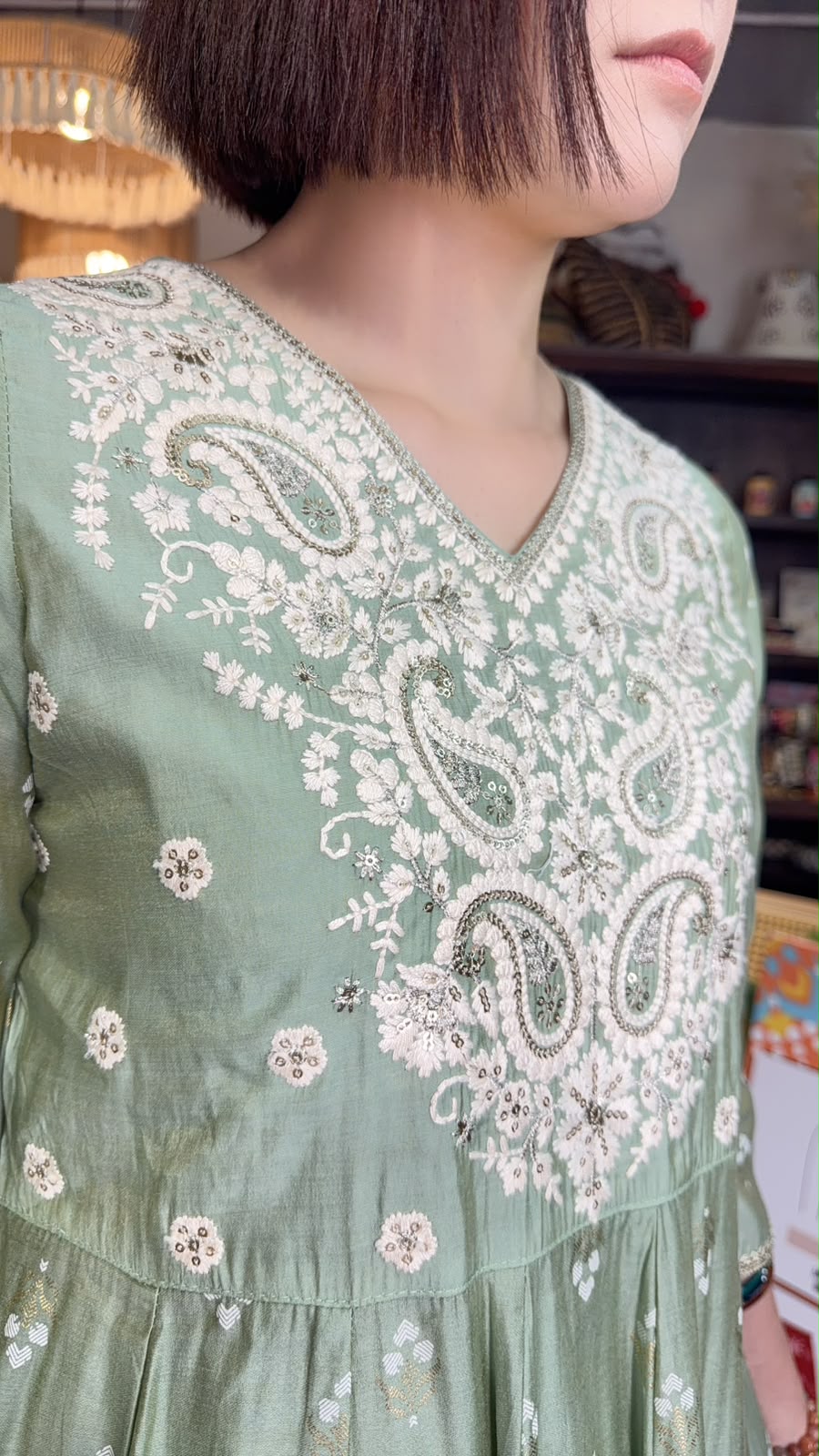 3503 Mint Green Paisley Full Emb OP 47"