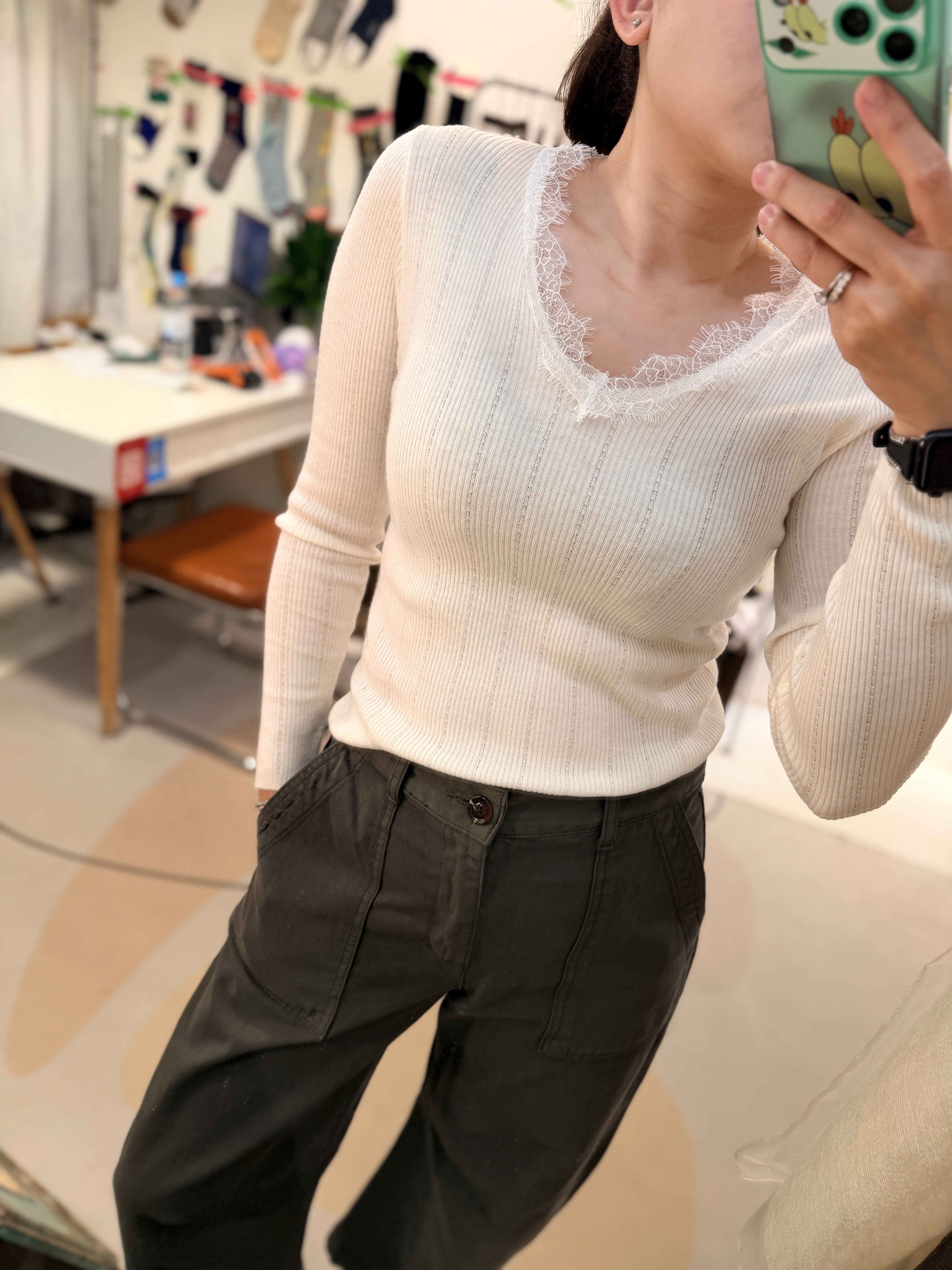 Lace V neck soft knit