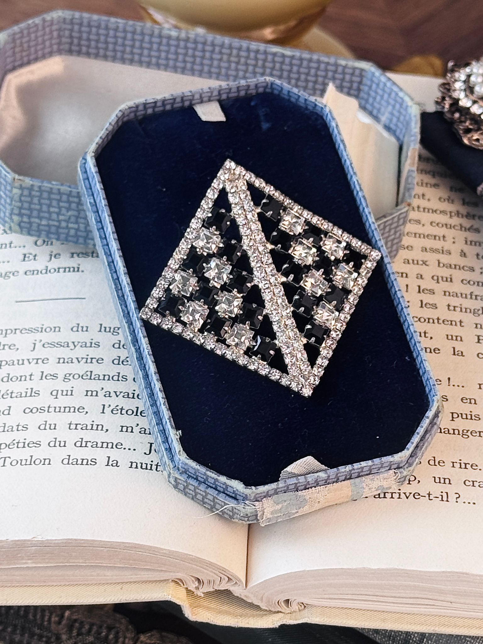 Vintage Mid-Century Art Deco Style Sparkling Chessboard Brooch(MT2589-12)