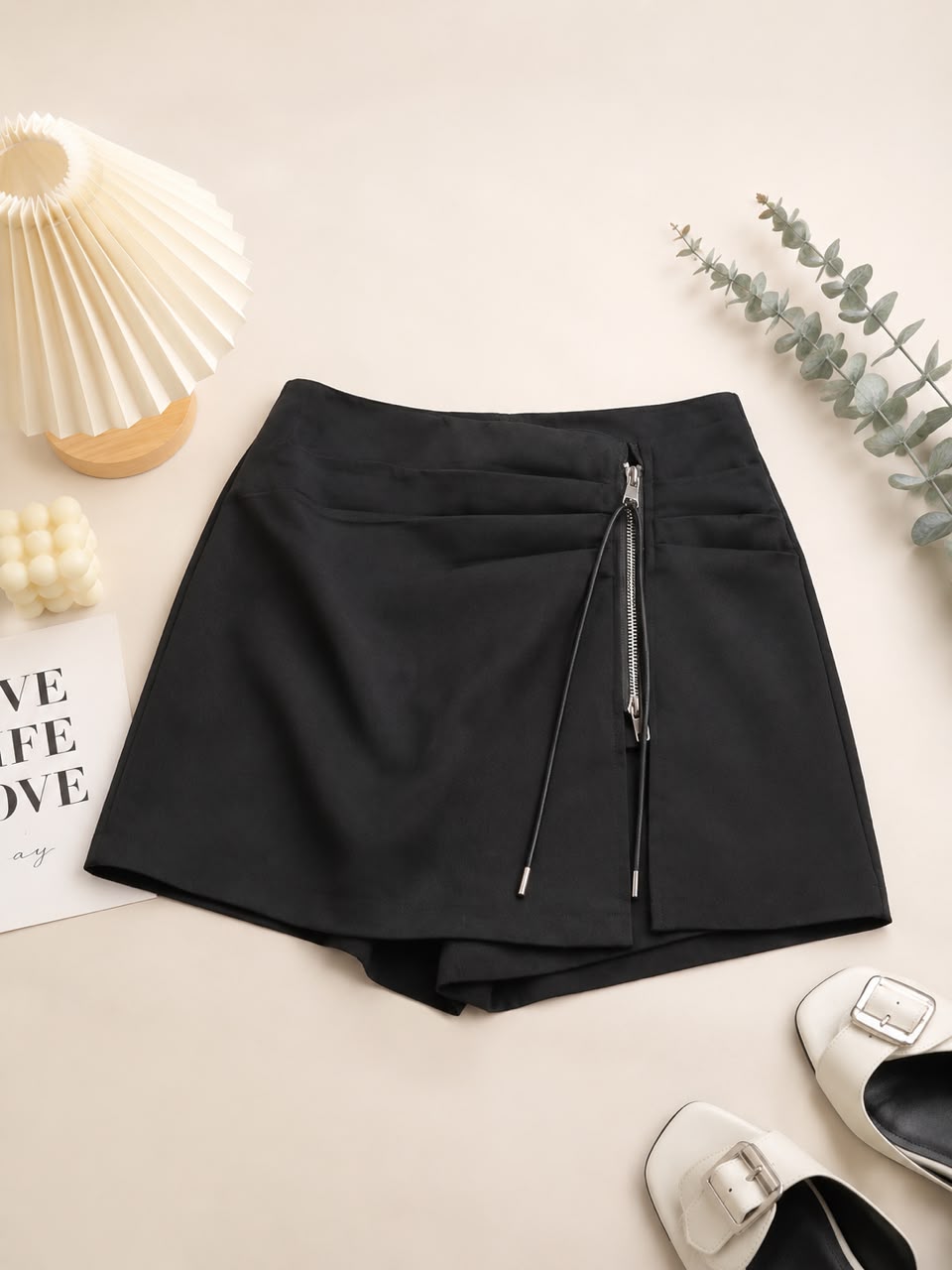 A020887 High-Waist Asymmetrical Zip Skirt