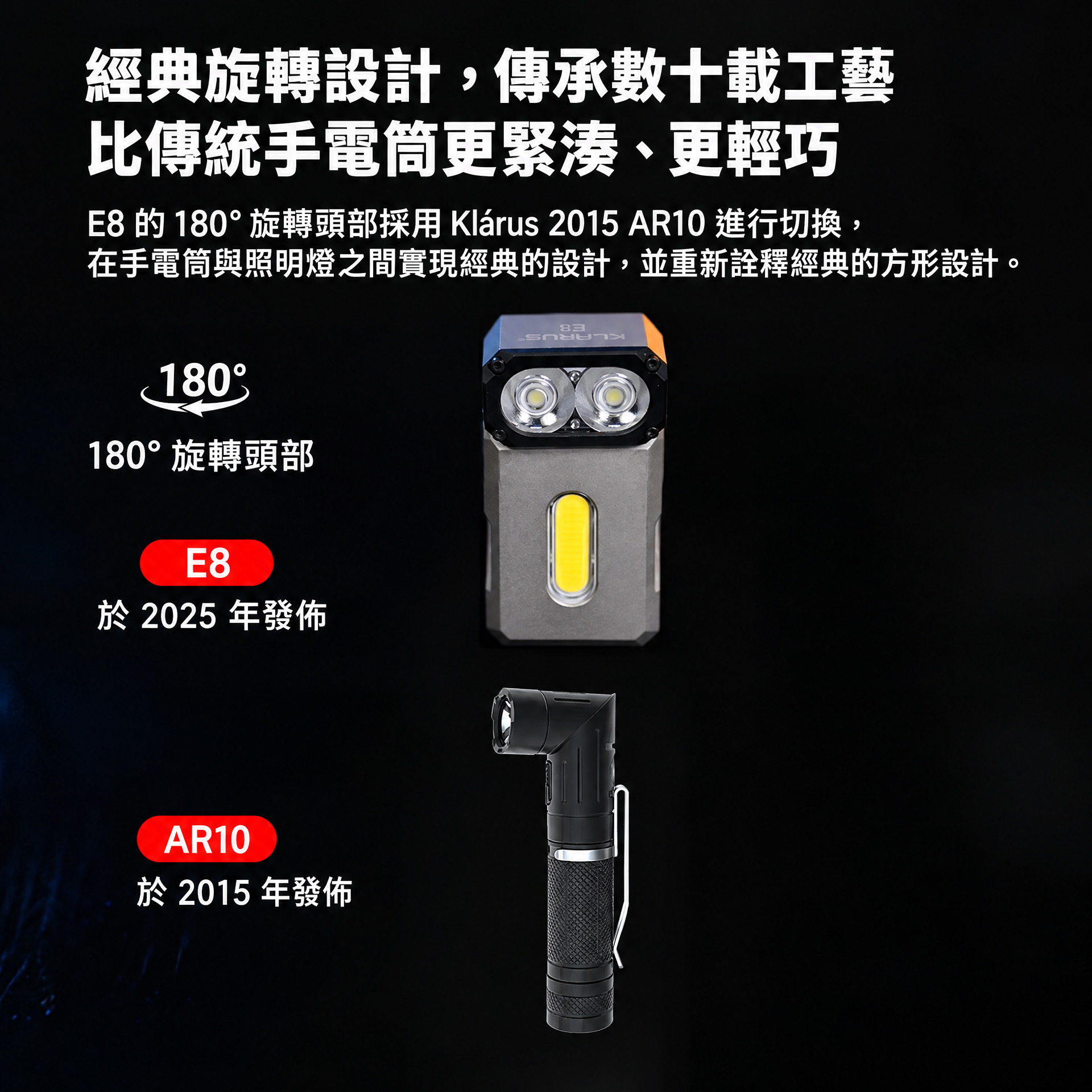 Klarus E8 金屬可旋轉燈頭的 EDC 手電筒