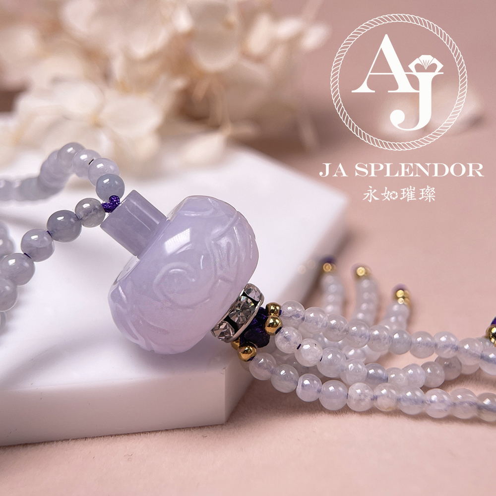 JN-H25-785 天然翡翠A玉 華麗冰紫回紋珠順利串串金項鏈