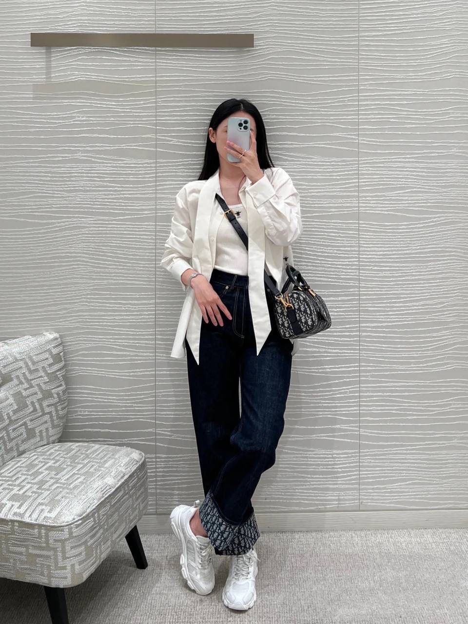 Dior Blue Oblique Jacquard Bowling Bag