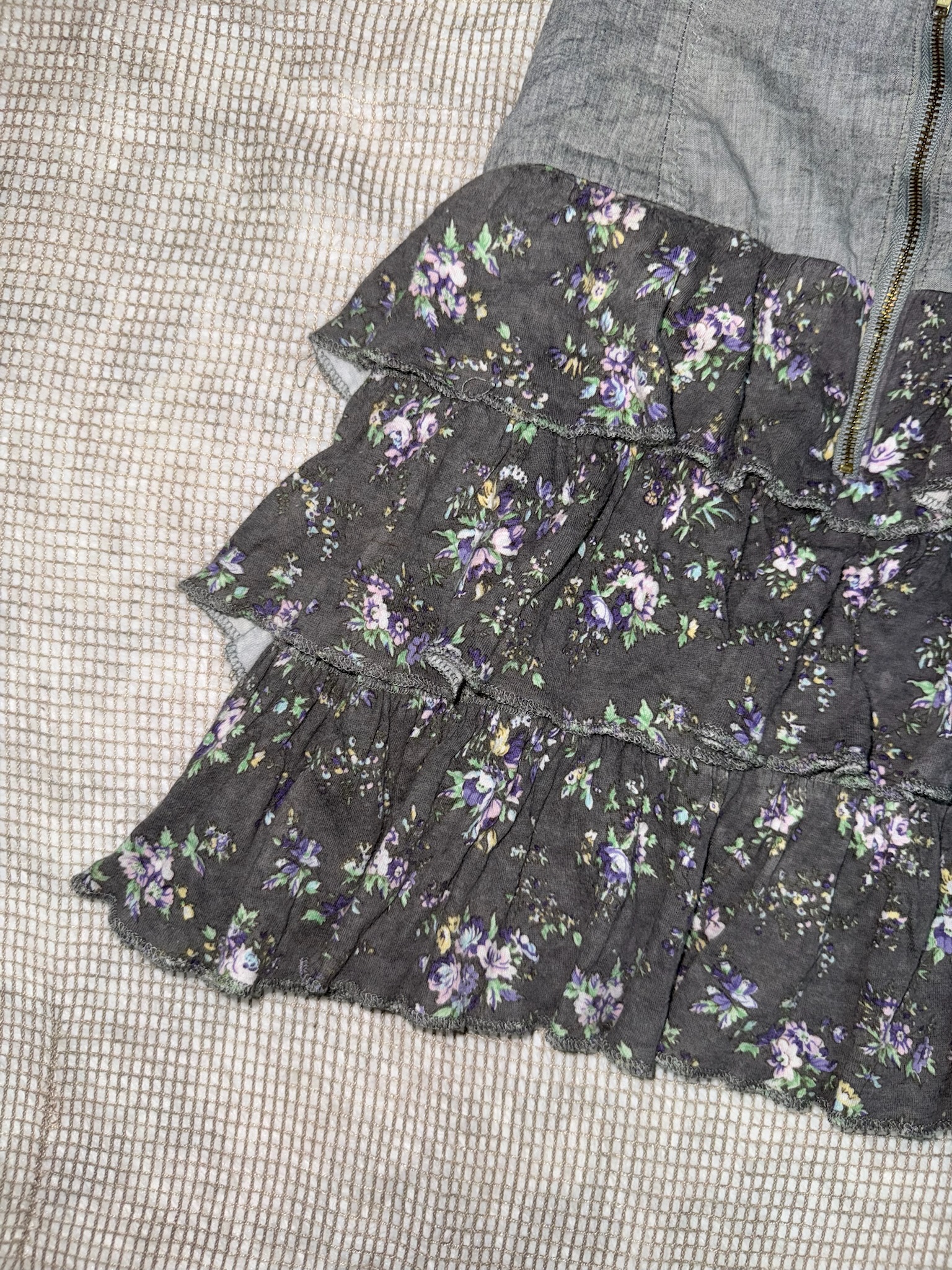 Chambray & Floral Ruffle Skirt