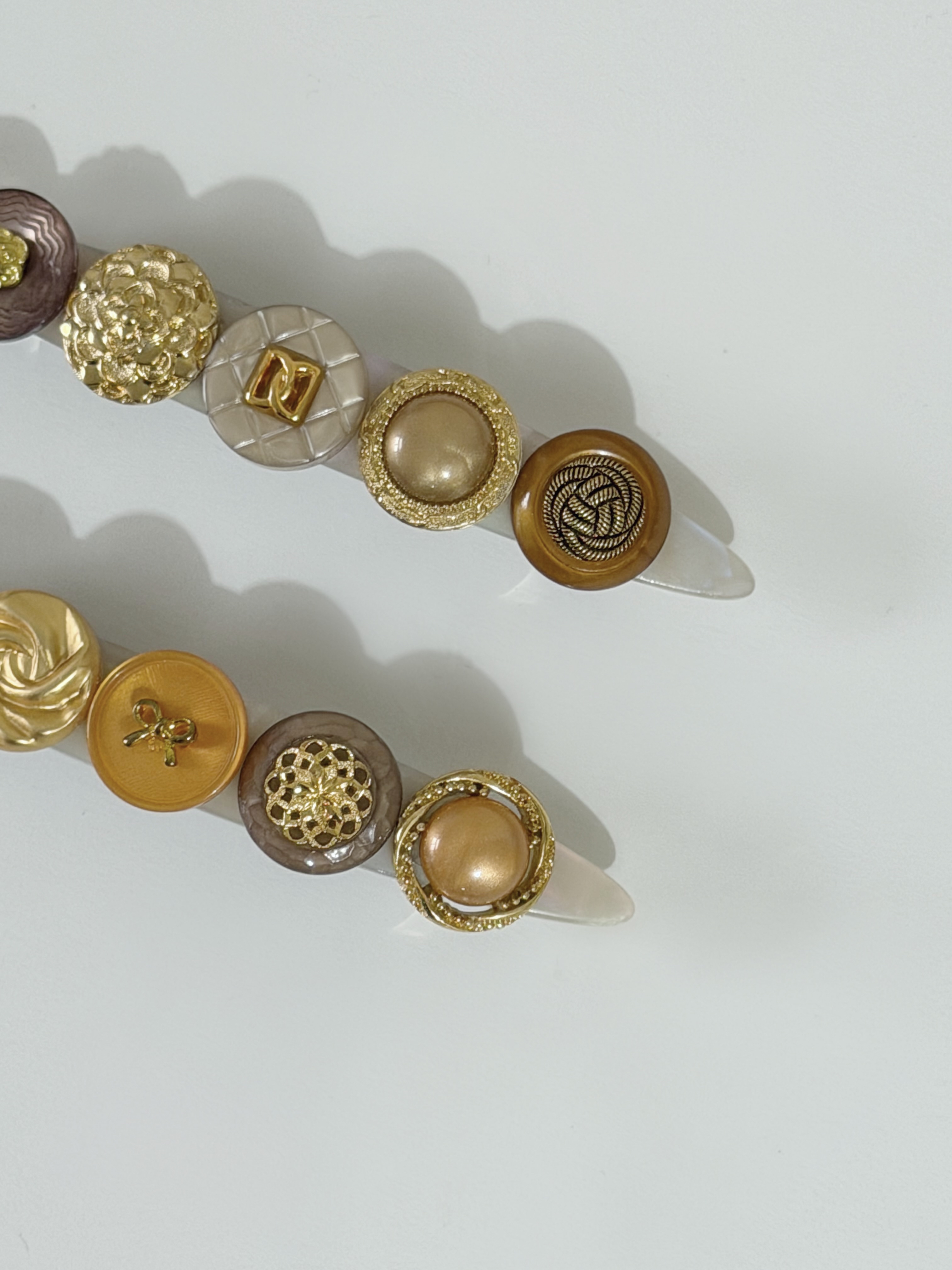 復古鈕扣髮夾/日落橙啡系 8cm長