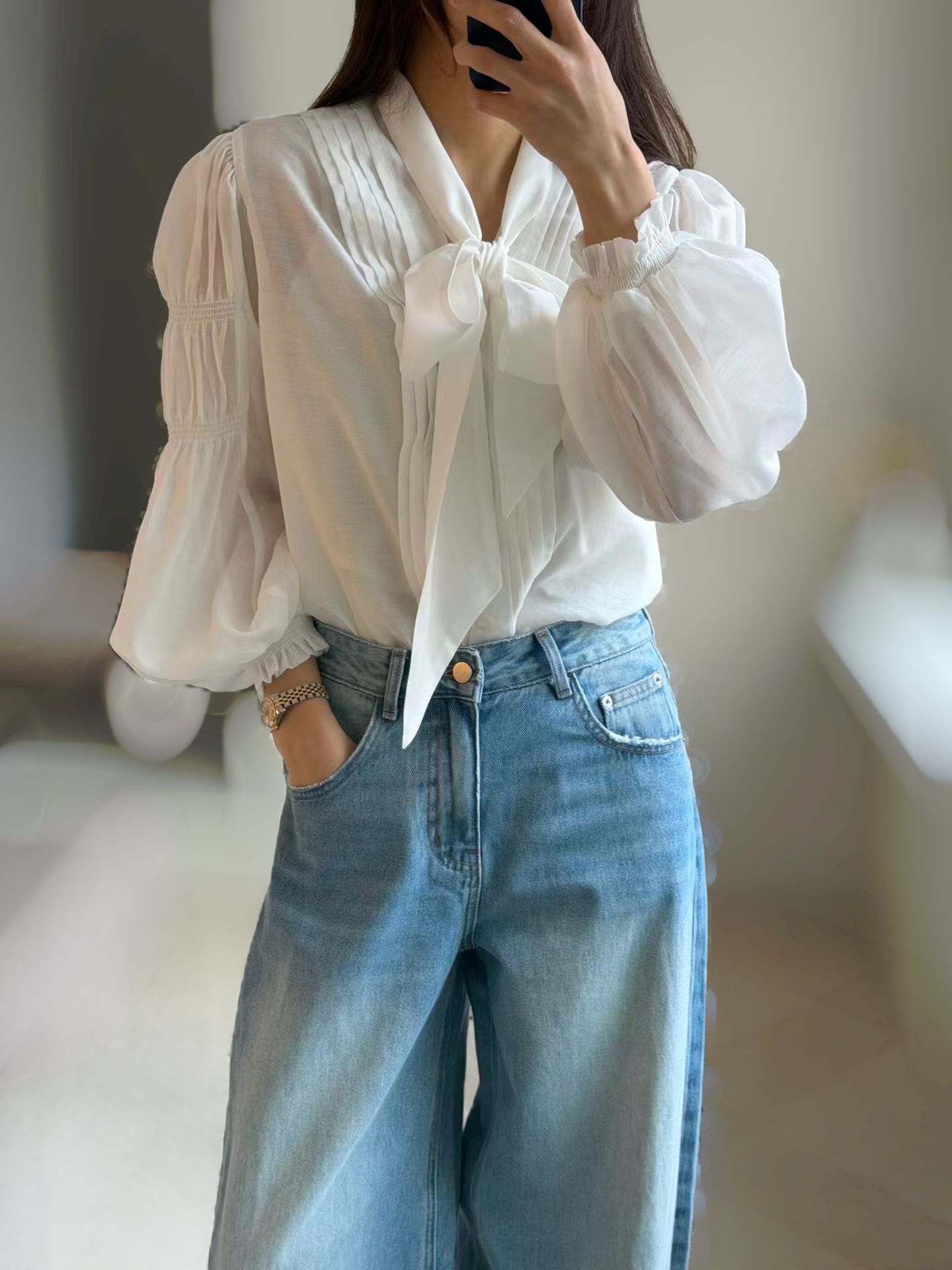 AMORA elegant tie blouse