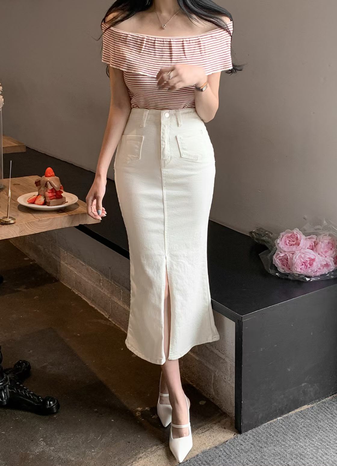 ♥︎復古車線開衩Denim Mermaid Dress