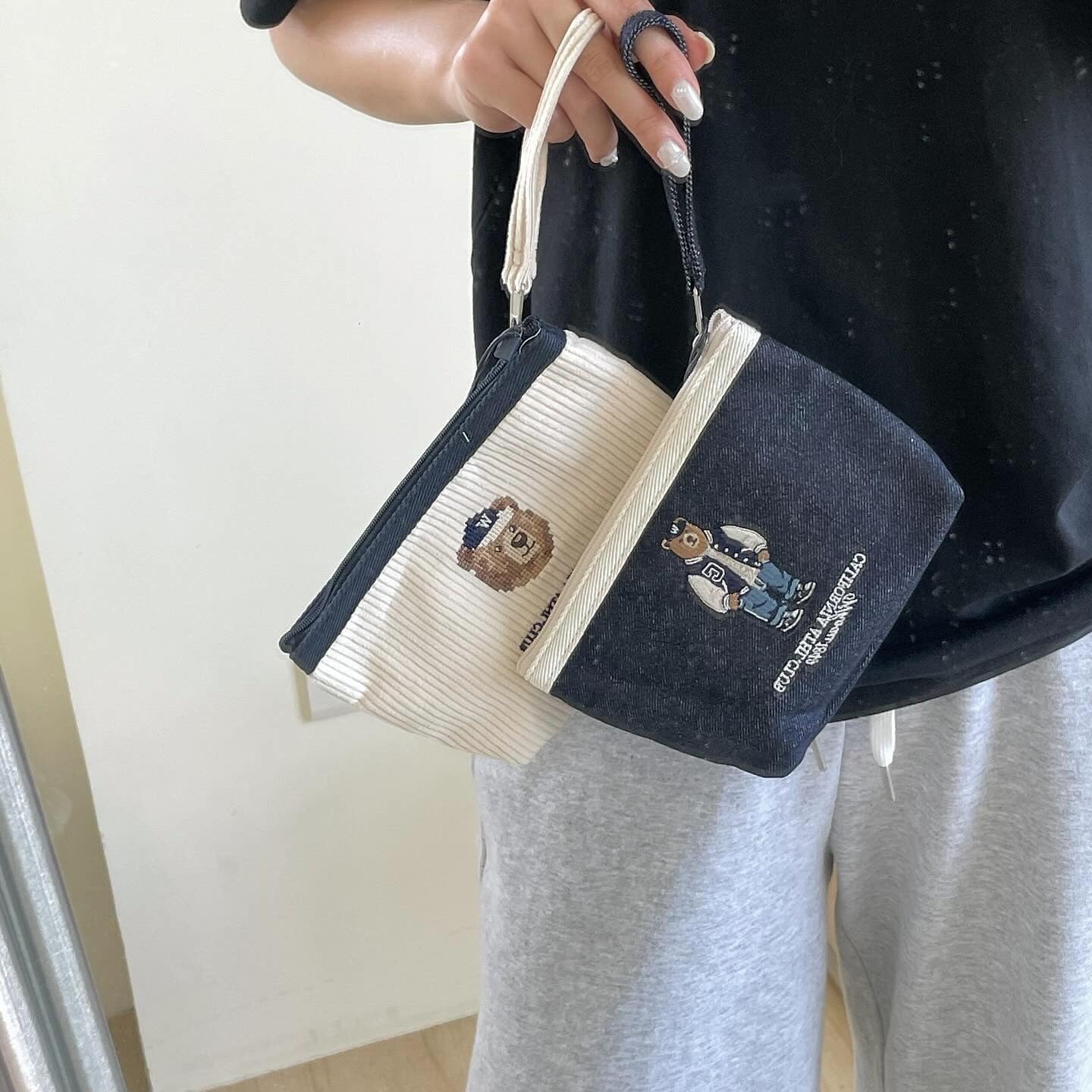 WHOAU 多功能小熊刺繡收納袋 一套2個