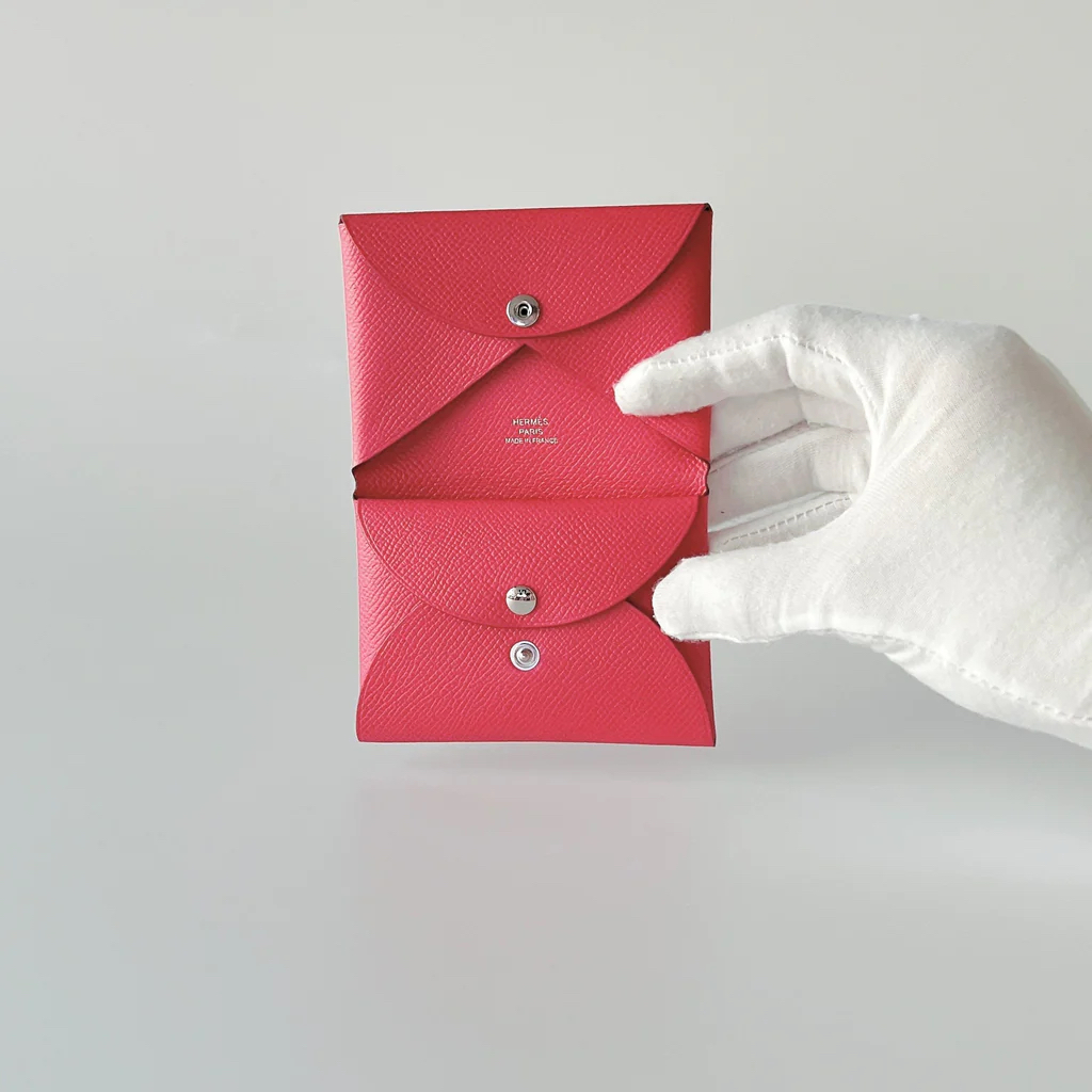 Hermes 全新🆕 Calvi Duo Card Holder Espom皮 Rose Extreme色 