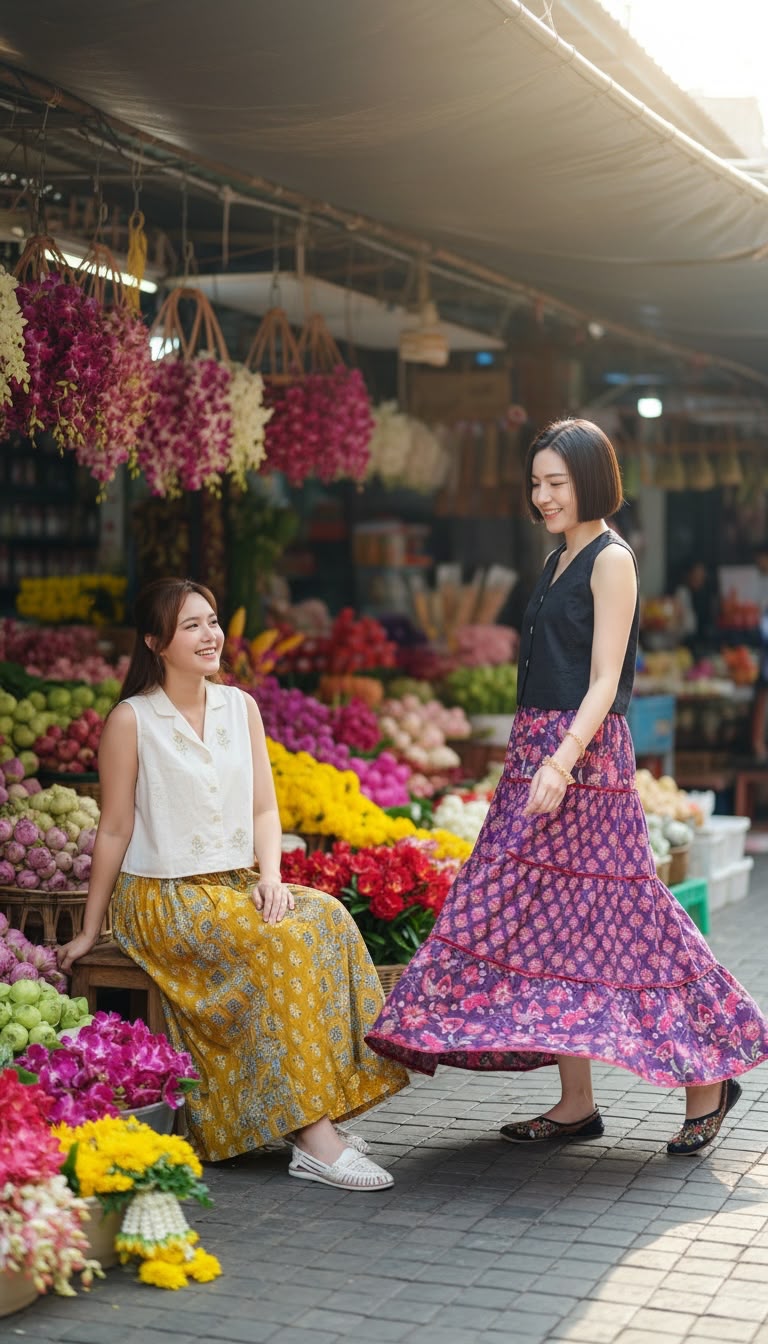 SSD003 Purple Flower Patch Work 3-Layer Skirt 37"