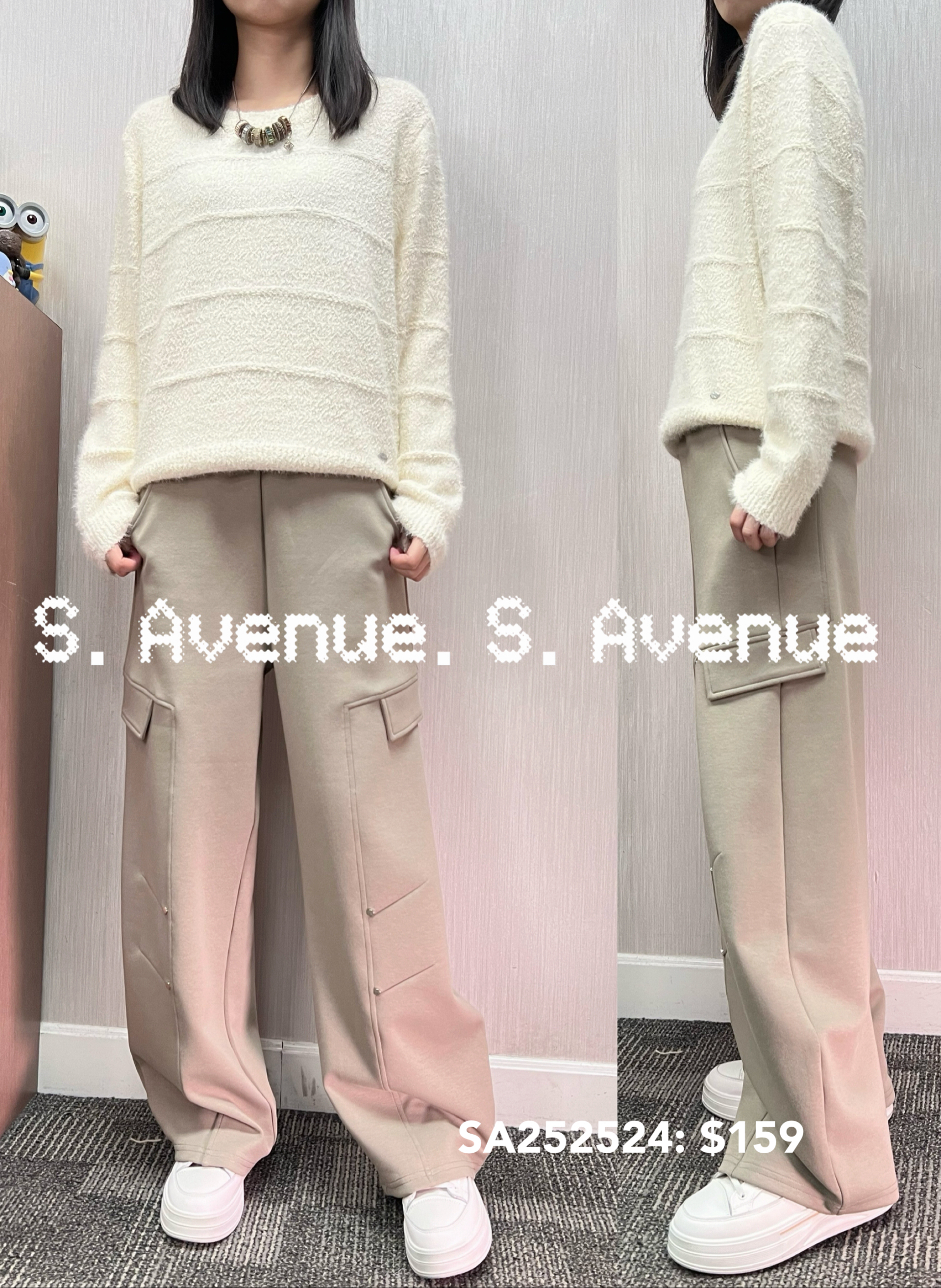 SA252524: 長袖暗織間薄毛冷top