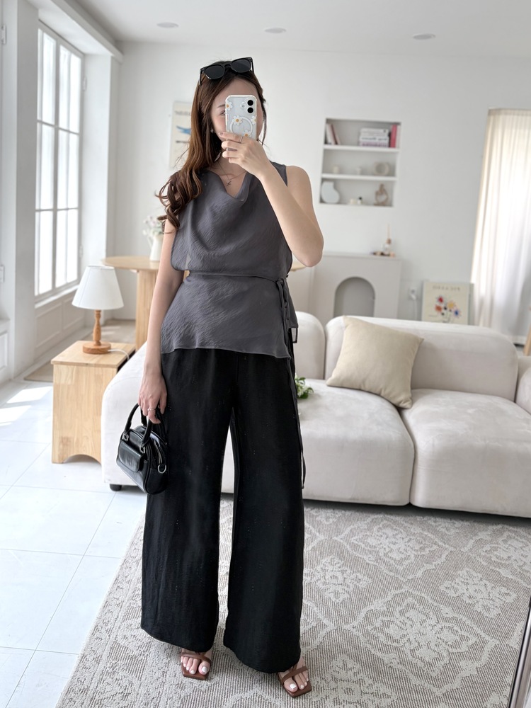 Draped Airy Blouse (Charcoal)
