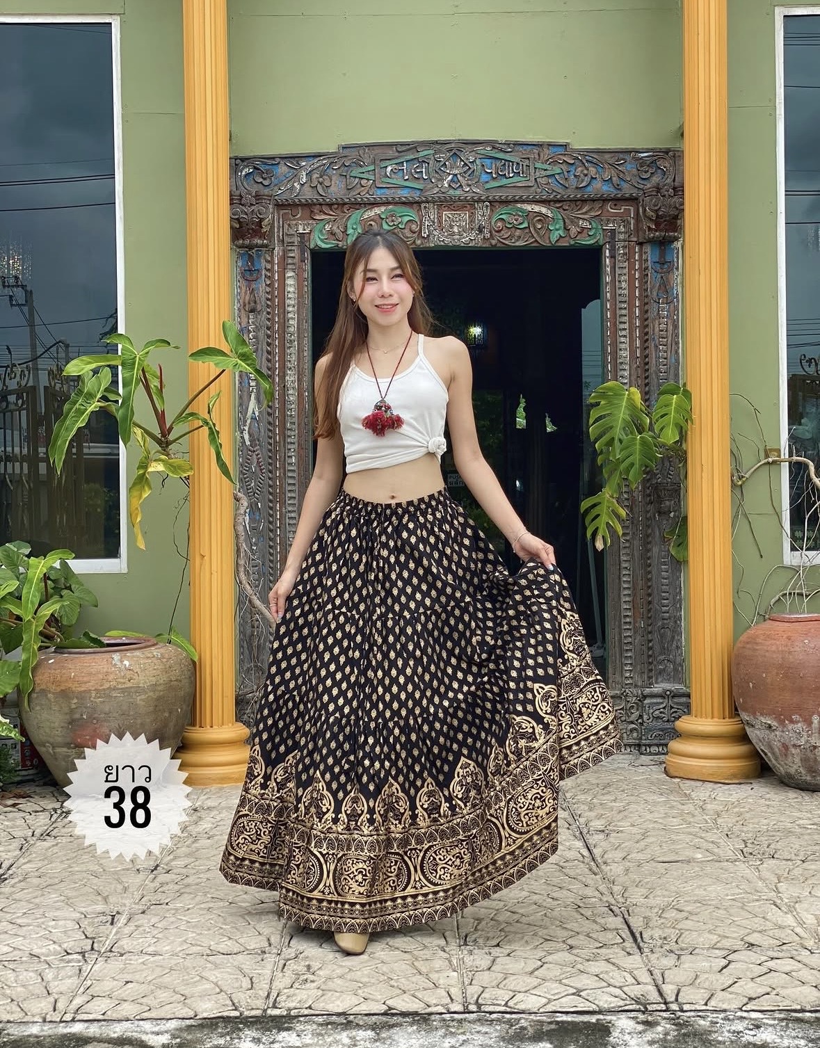泰國名牌CHEVA - 黑色宮廷燙金印花半截裙