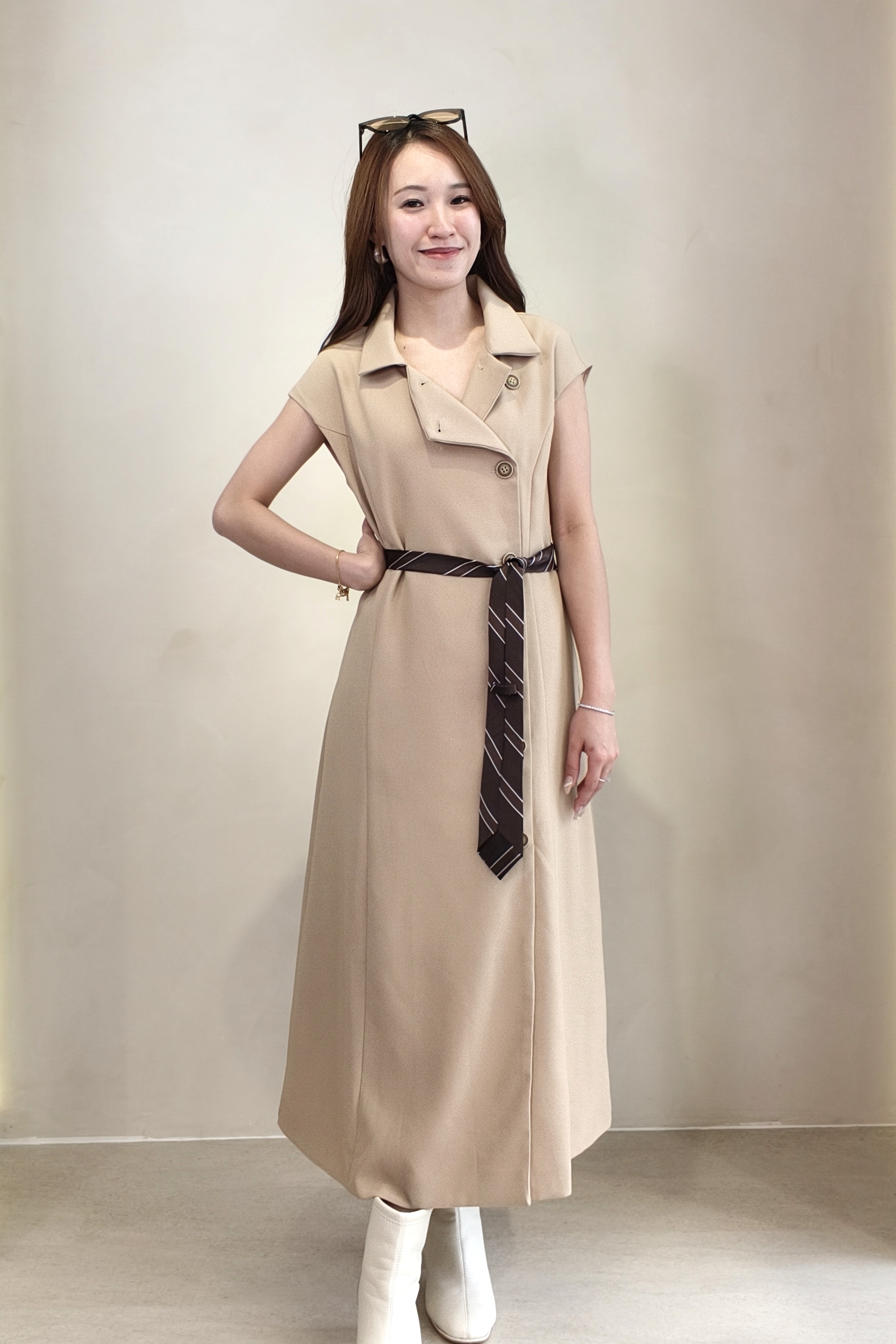 14241306 Belted Button-Front Midi Dress